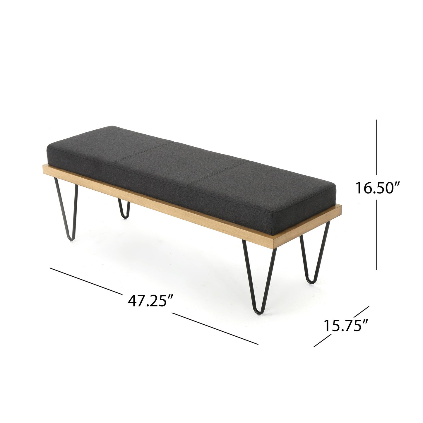 Upholstered Bench With Hairpin Legs - Charcoal Gray