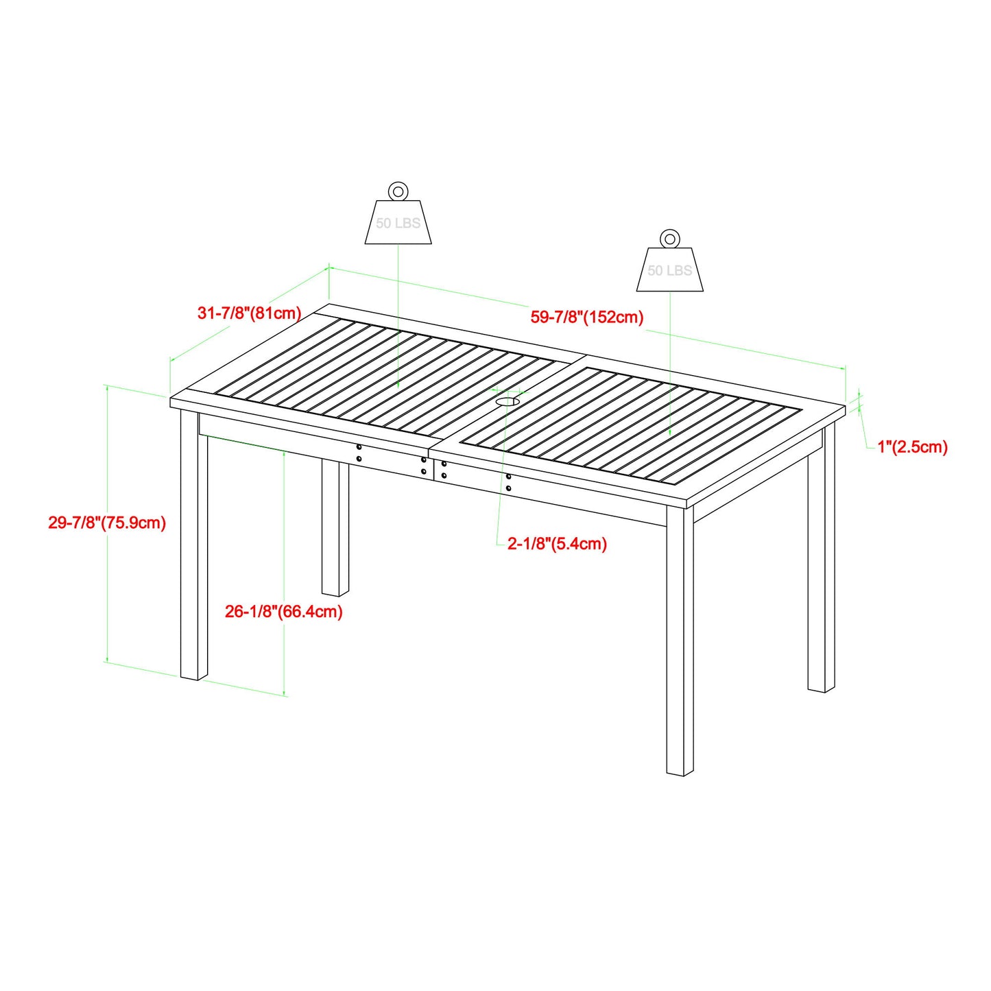 Contemporary Slat Top Acacia Wood Outdoor Dining Table