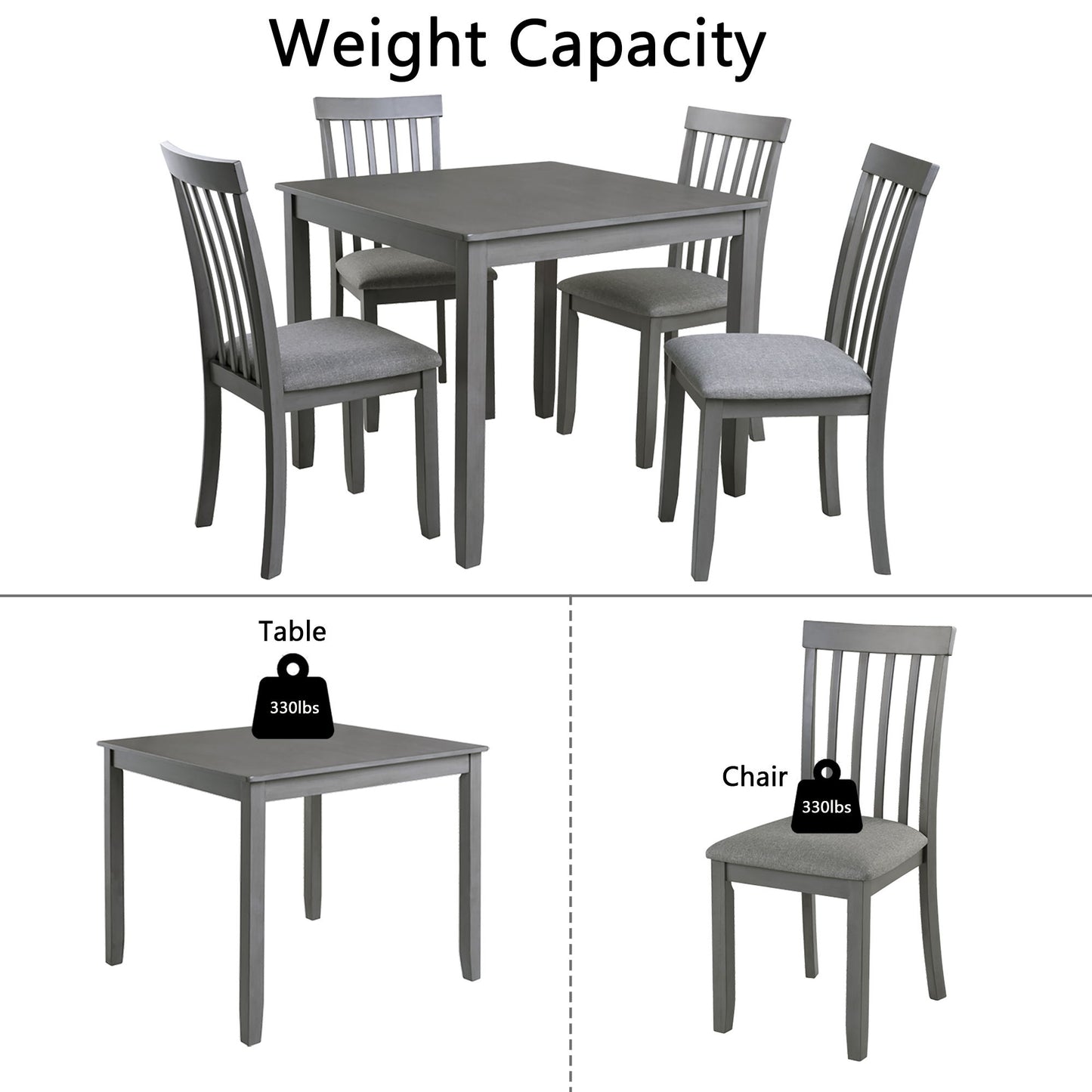 5 Piece Modern Dining Set, Square Wooden Dining Table With 4 Upholstered Chairs For Kitchen, Dining Room - Gray