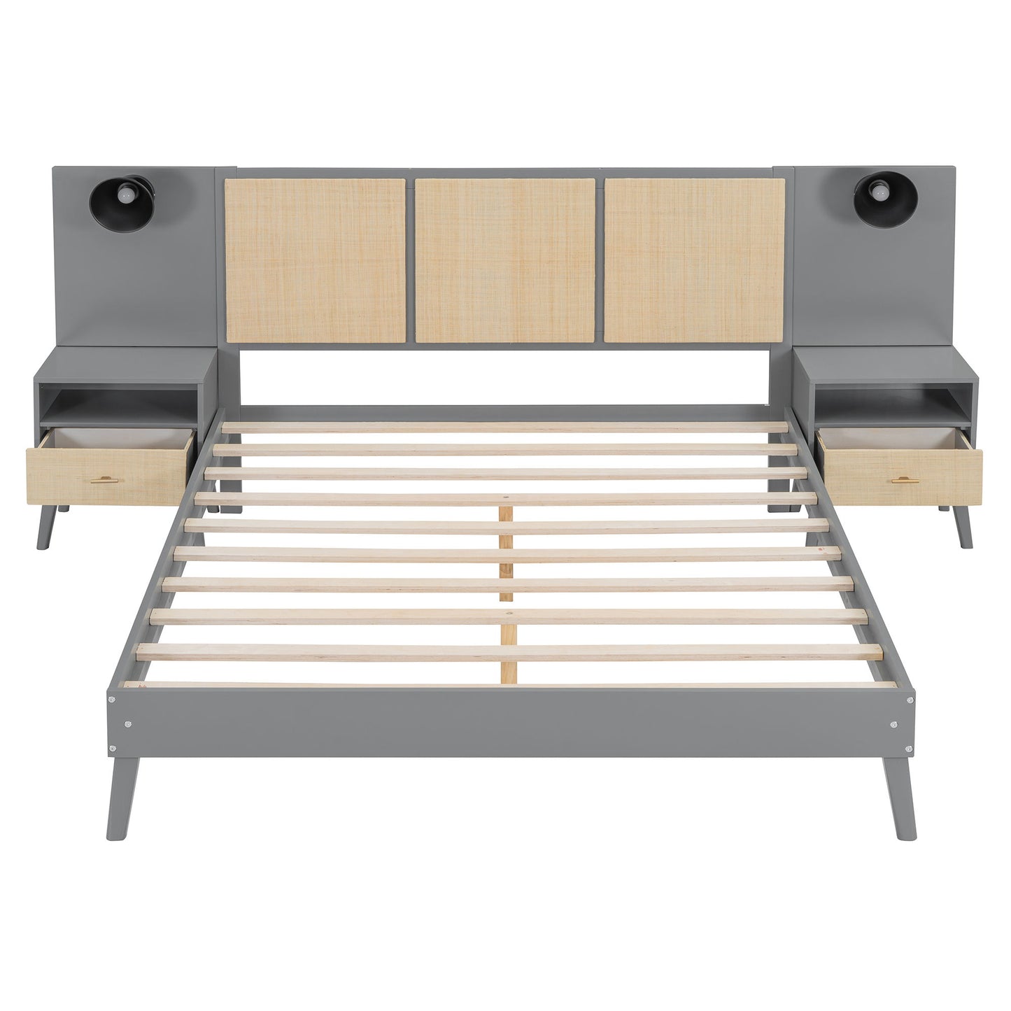 Bed Frame With 2 Nightstands Elegant Design With Lamps