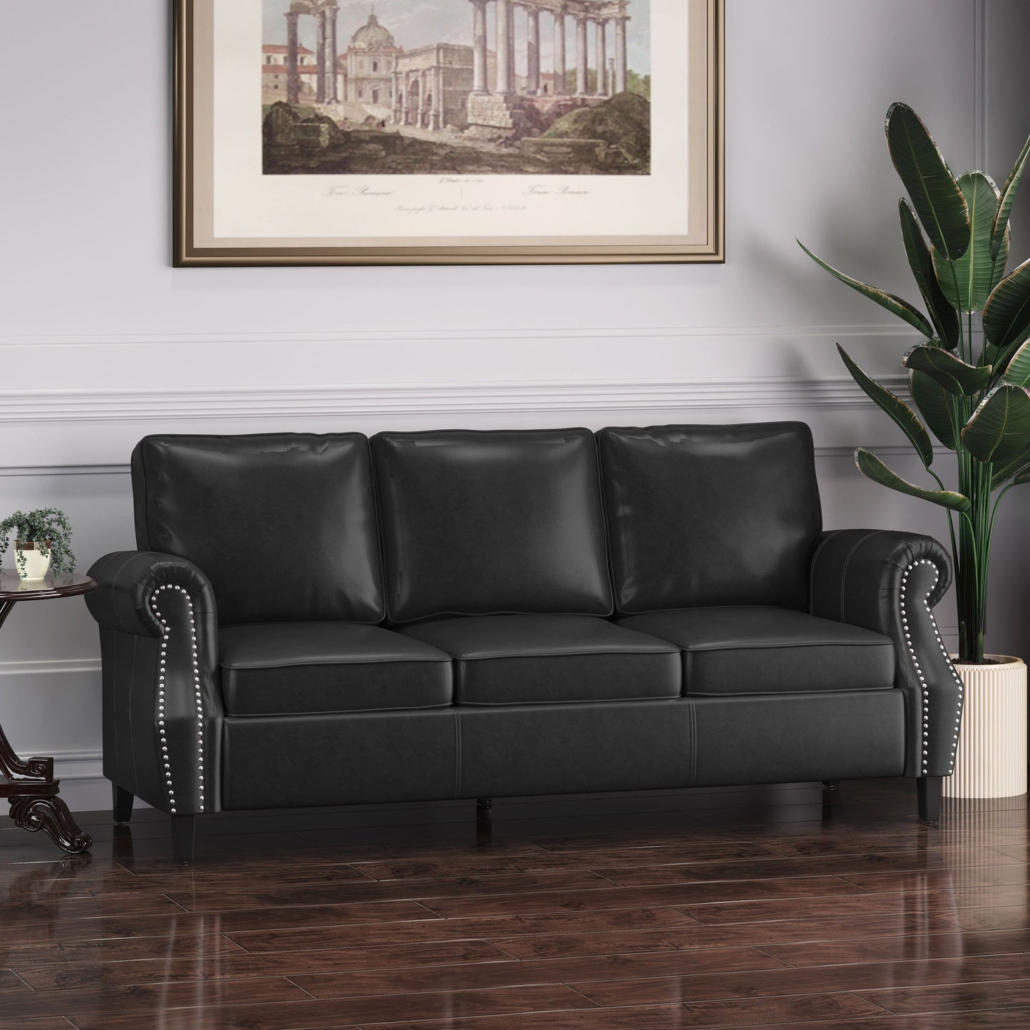 Contemporary 3 Seater Sofa With Nailhead Trim