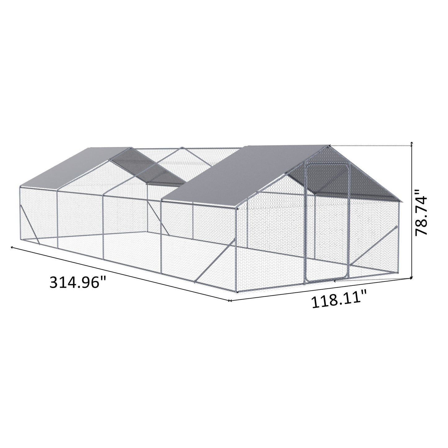 Outdoor Chicken Coop Large Space With Safety Features - Silver Gray