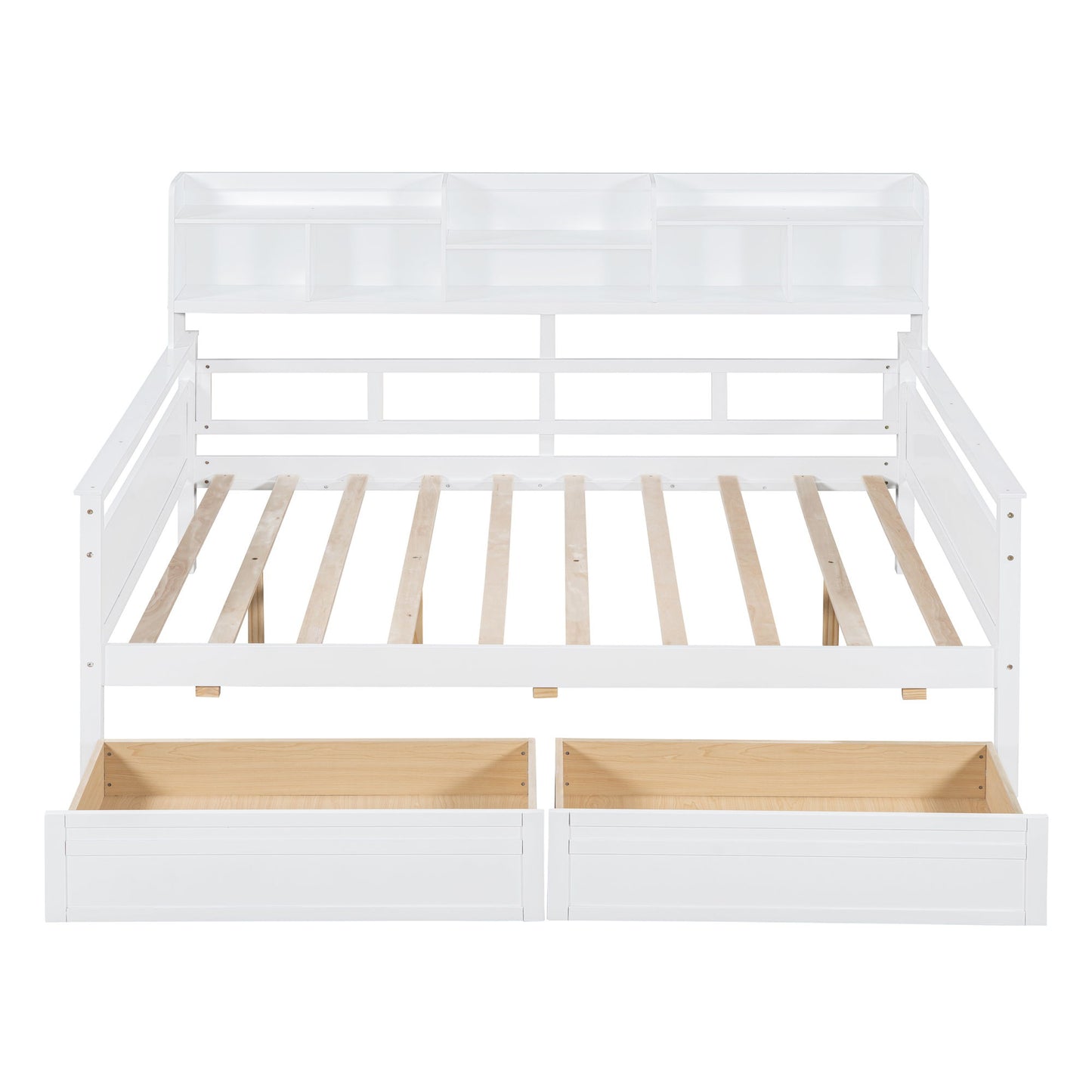 Daybed, Wood Slat Support, With Bedside Shelves And Two Drawers