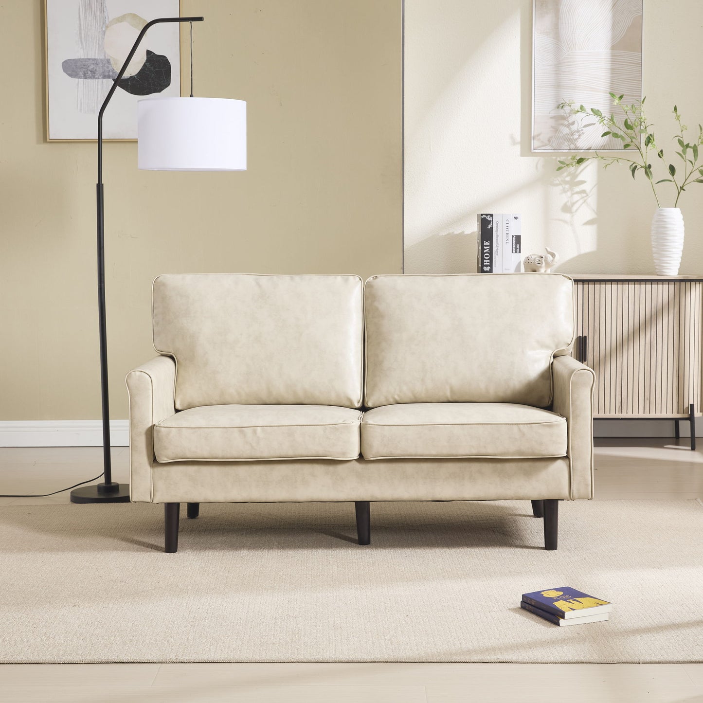 Mid Century Modern Loveseat Sofa With USB Ports, Removable Pillow Cover