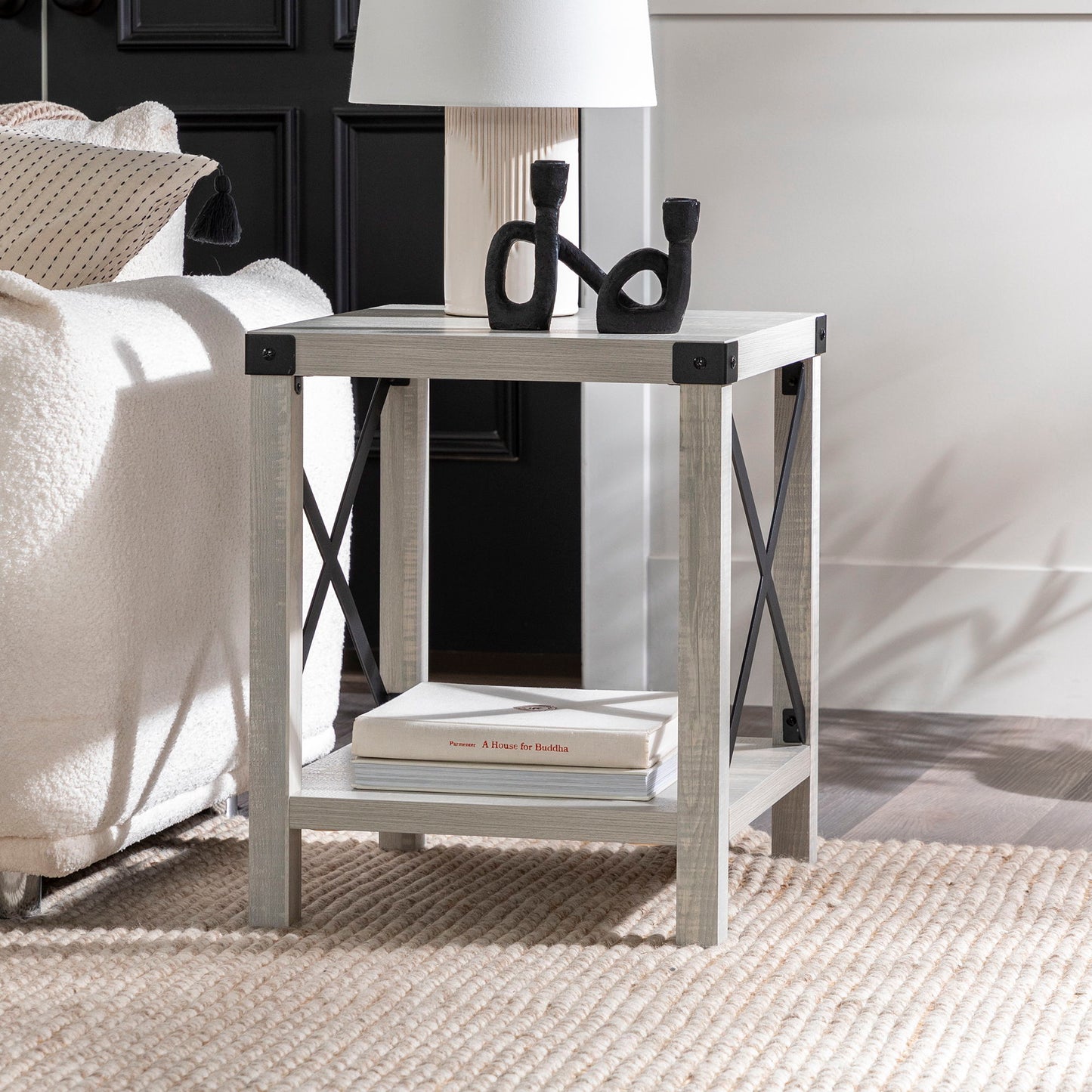 Farmhouse Metal X Table With Lower Shelf