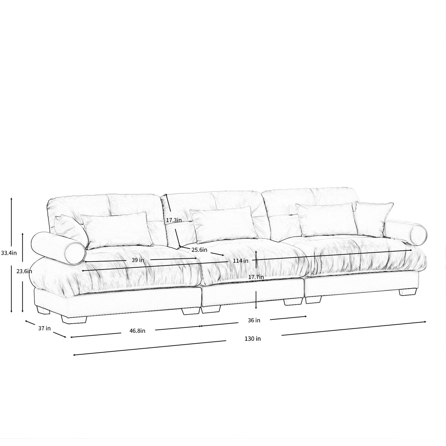 Modern Oversize Sofa With Cloud Like Comfort, Featuring Waist And Throw Pillows