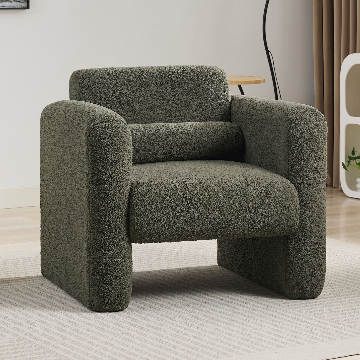 Modern Accent Chair Lambskin Sherpa Fabric Upholstered Comfy With Pillow