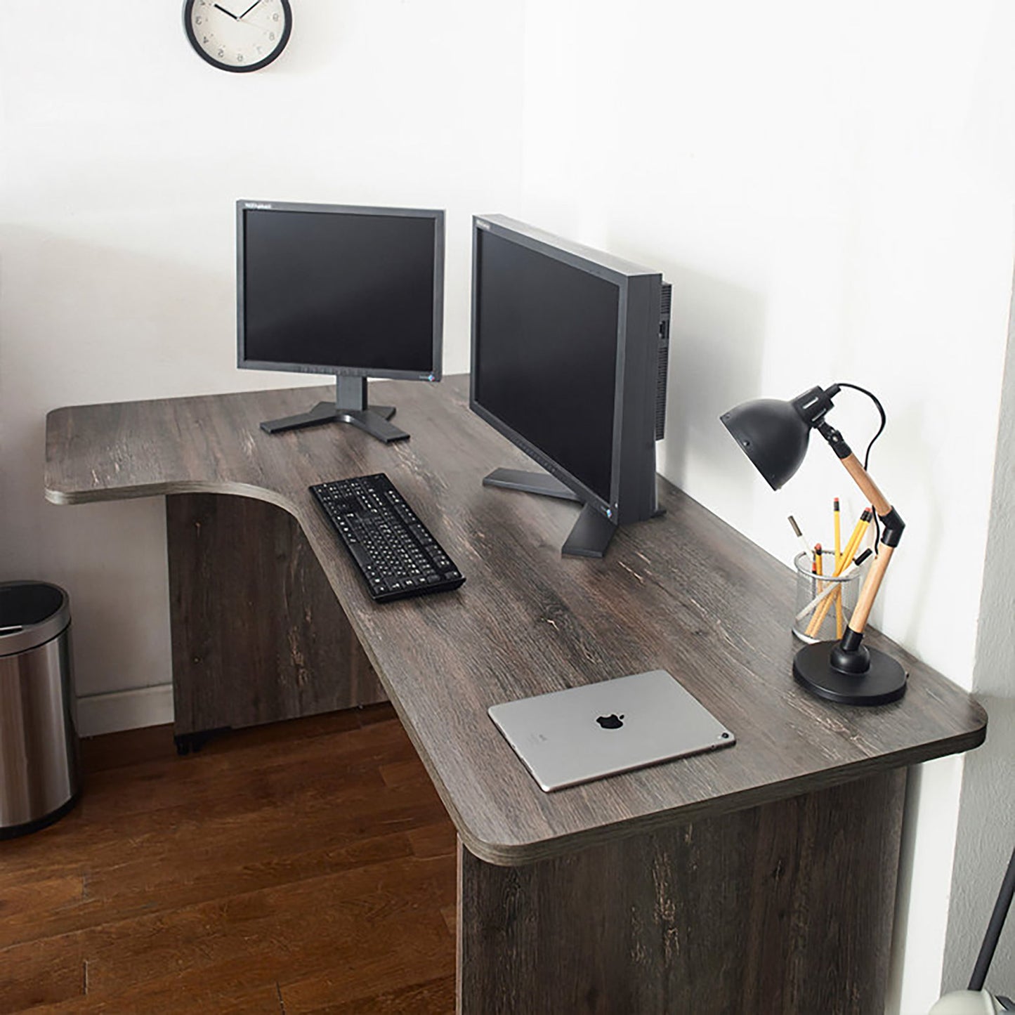 Urban - L Farmhouse Composite Wood Writing Desk With Spacious Tabletop And Weathered - Gray