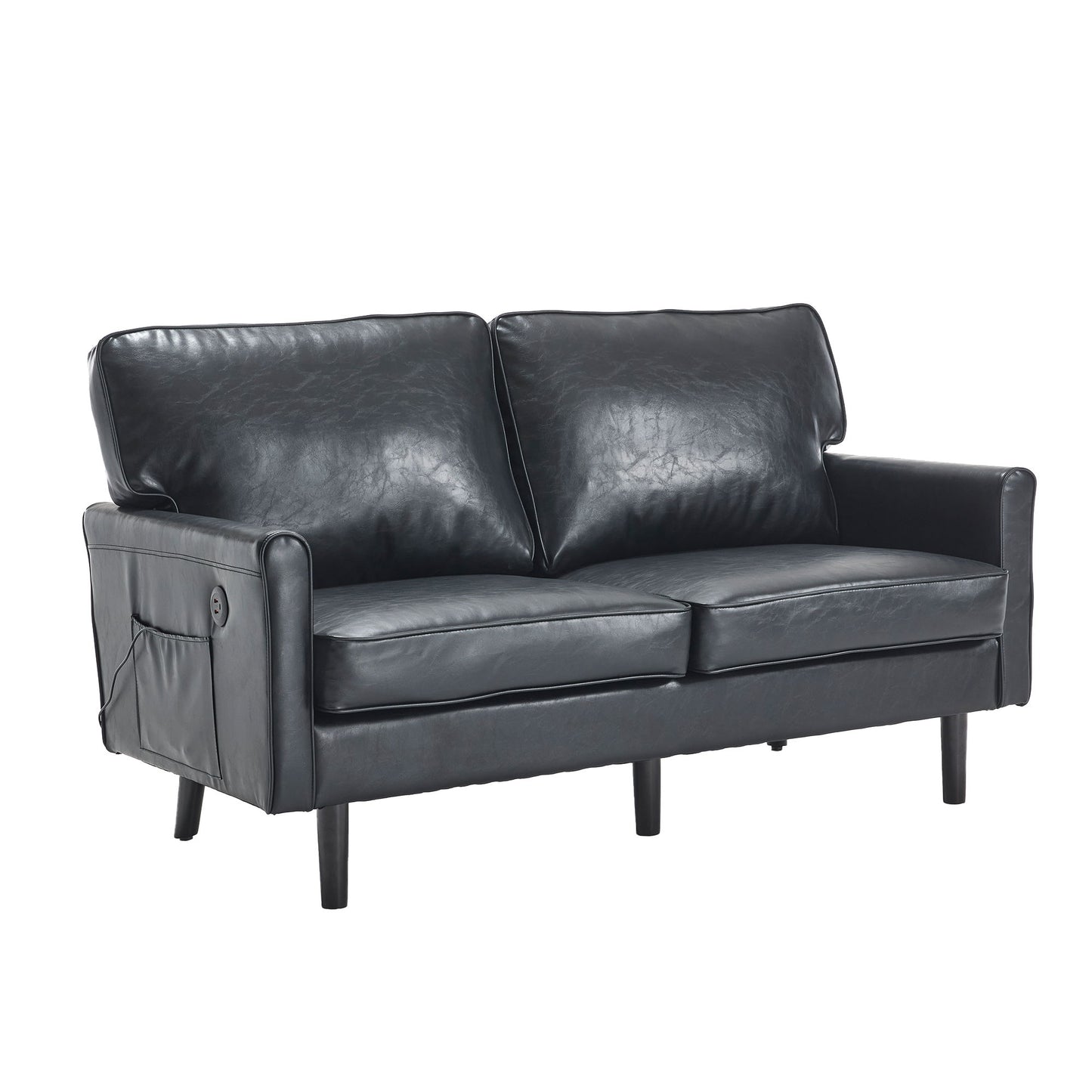 Mid Century Modern Loveseat Sofa With USB Ports, Removable Pillow Cover