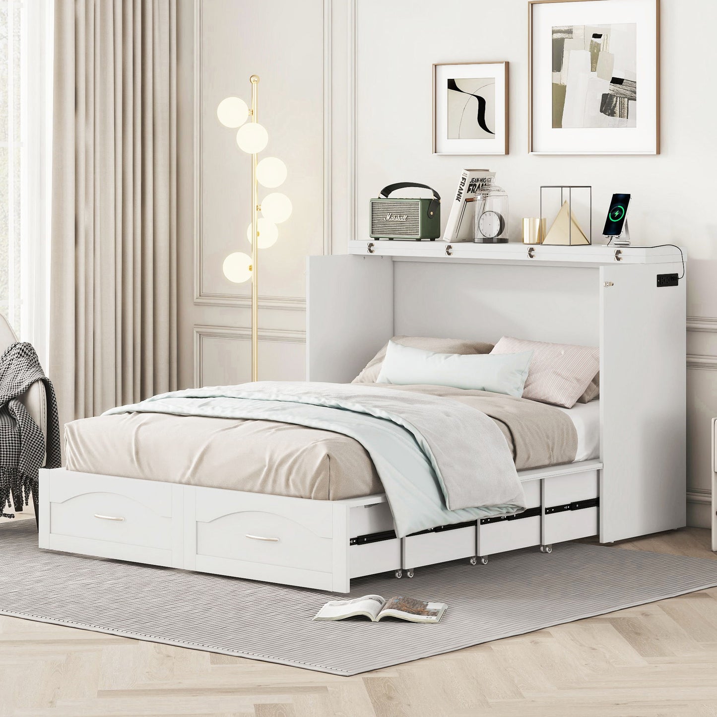 Murphy Wall Bed With Drawer And A Set Of Sockets & USB Ports, Pulley Structure Design
