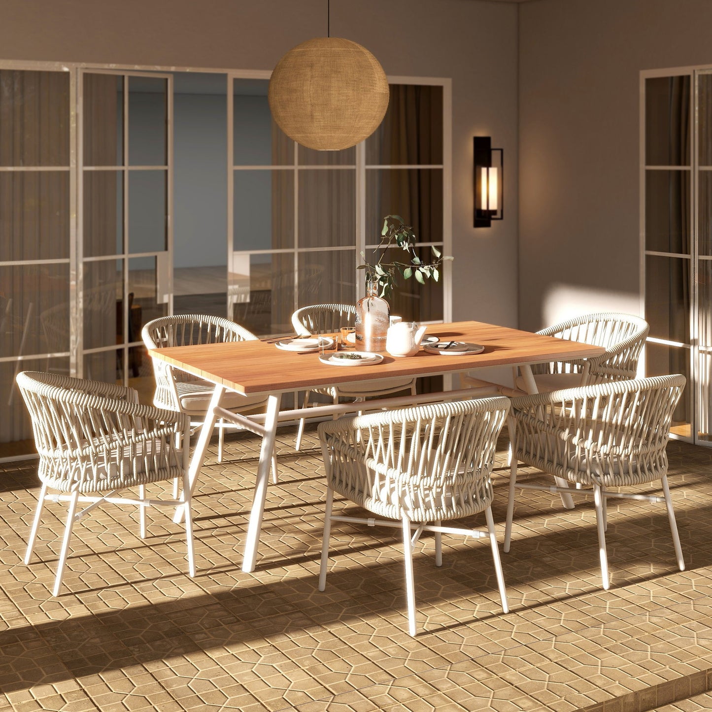 Maiden - Barrel Back Aluminum & Rope Outdoor Patio Dining Chair, Sunproof Olefin (Set of 2)