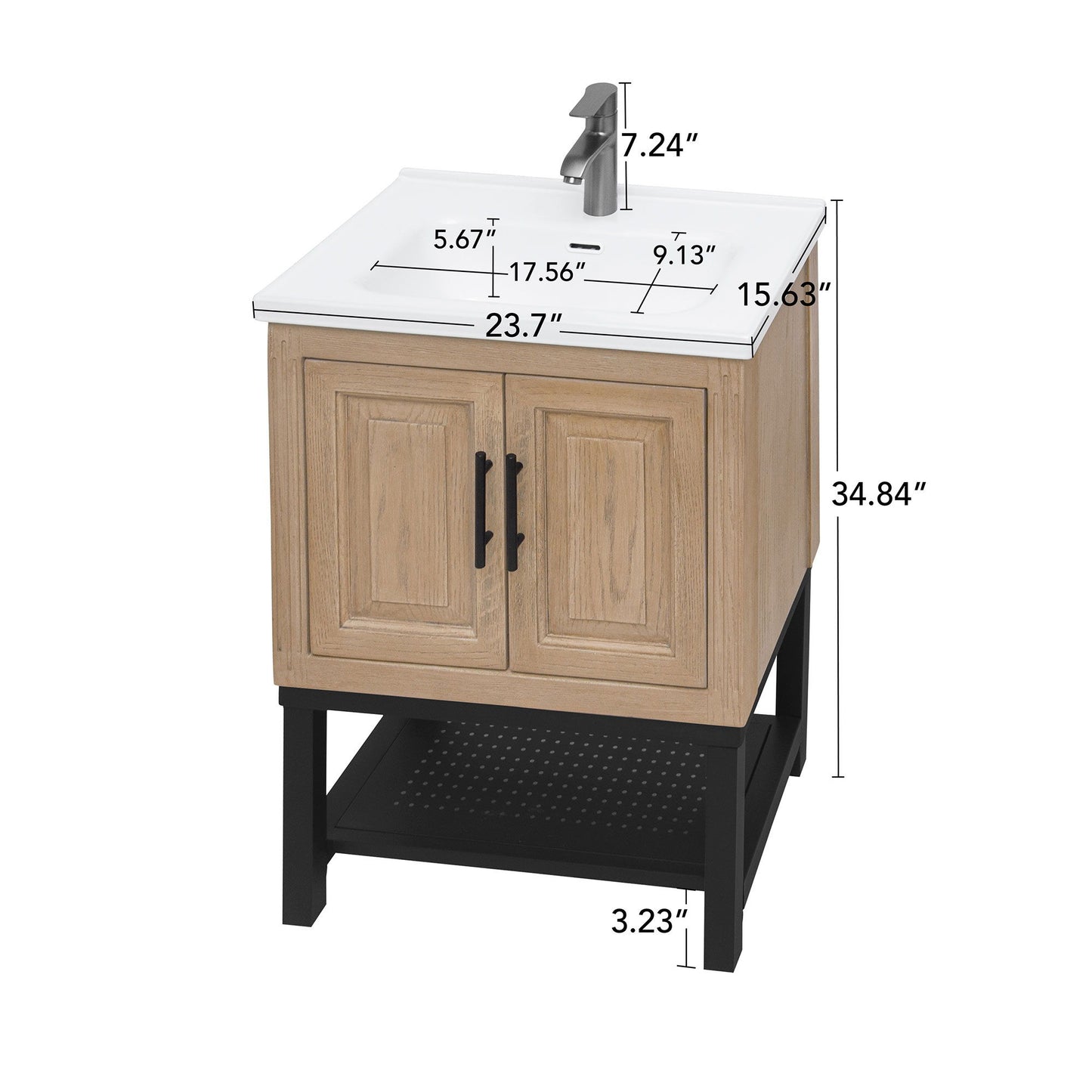 Modern Freestanding Bathroom Vanity With Ceramic Sink, Hot And Cold Faucet, Storage Cabinet & Open Shelf