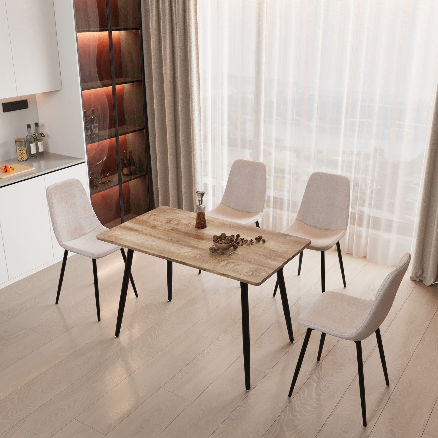 Modern Minimalist Dining Table And Chairs With Metal Legs For 4 - 6 Seats - Wood