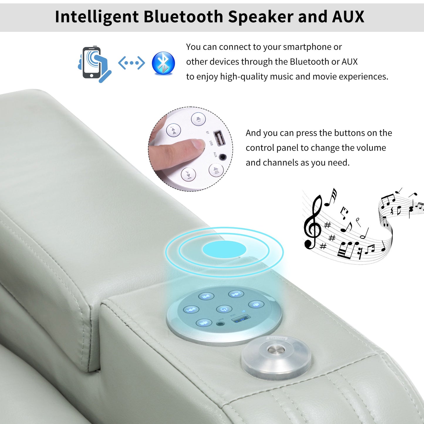 Power Recliner Theater Chair With Cooling Cup Holder, Bluetooth Speaker, LED Lights, USB Ports