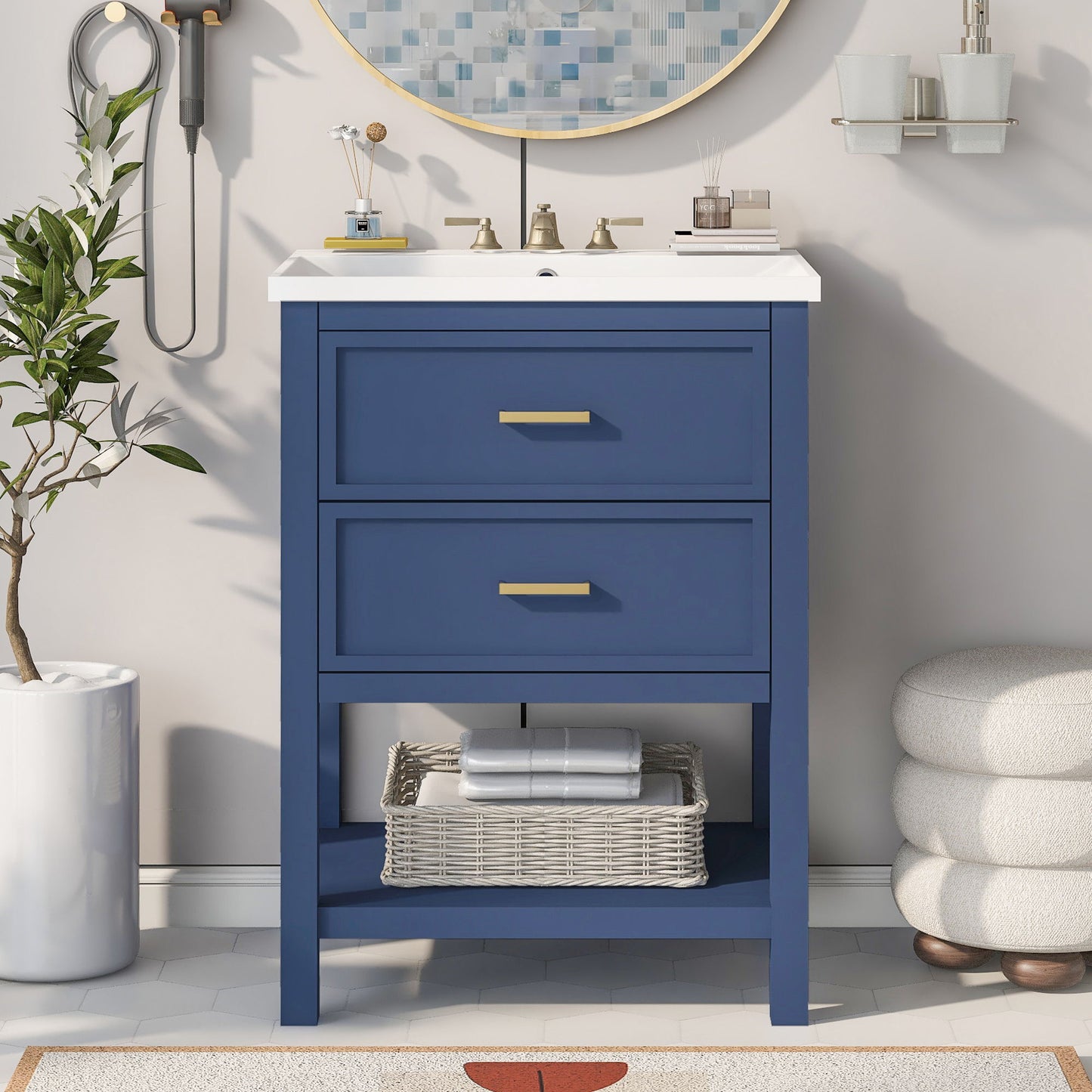Bathroom Vanity With Top Sink, Modern Bathroom Storage Cabinet With 2 Drawers