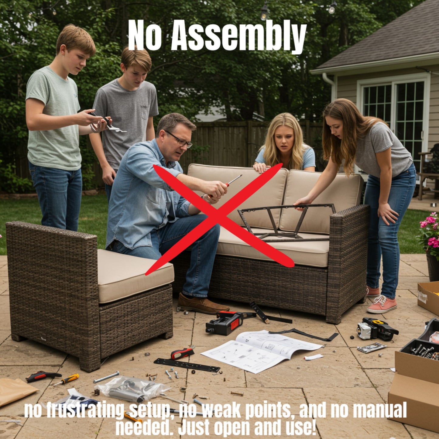 6 Seater Rattan Wicker Outdoor Lounge Set With Cushions - Gray Mix