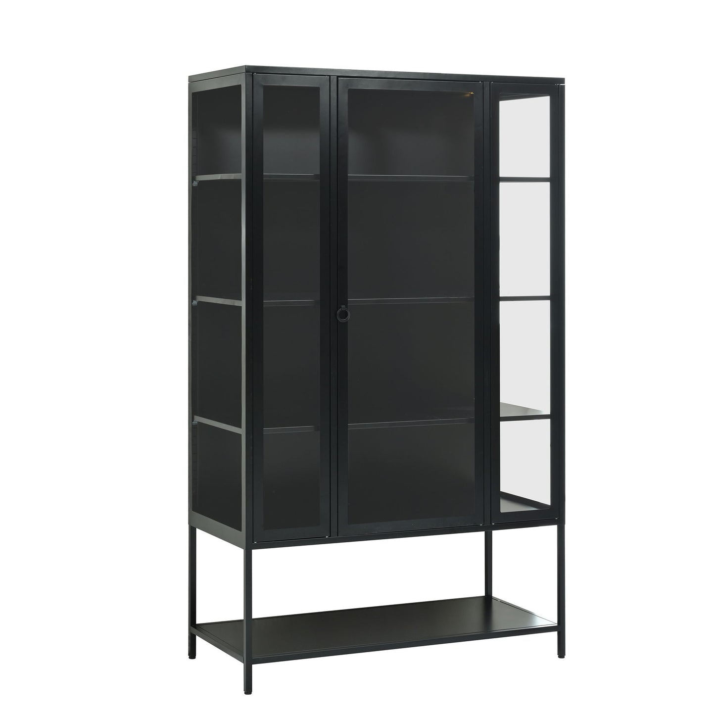 Modern Steel Display Cabinet With LED Lights And Glass Door For Home Or Workspace - Black