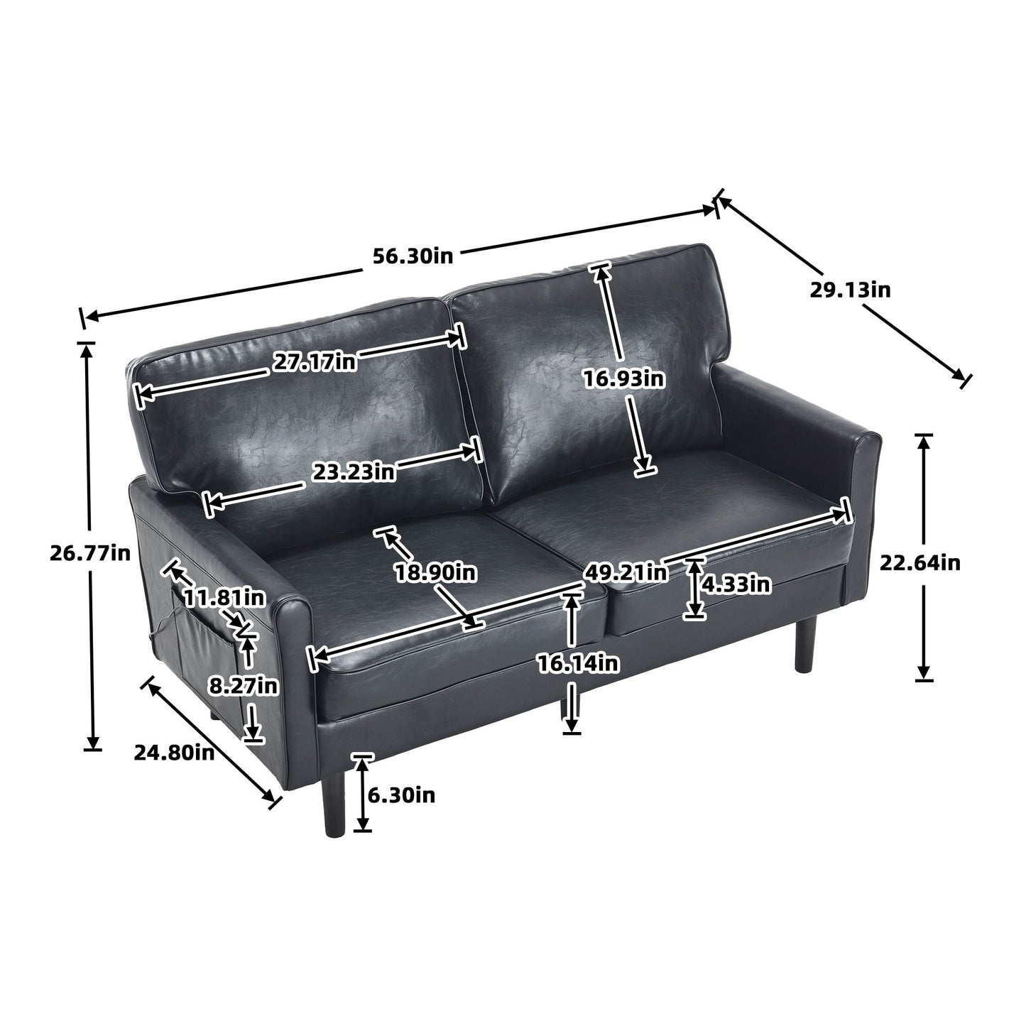Mid Century Modern Loveseat Sofa With USB Ports, Removable Pillow Cover