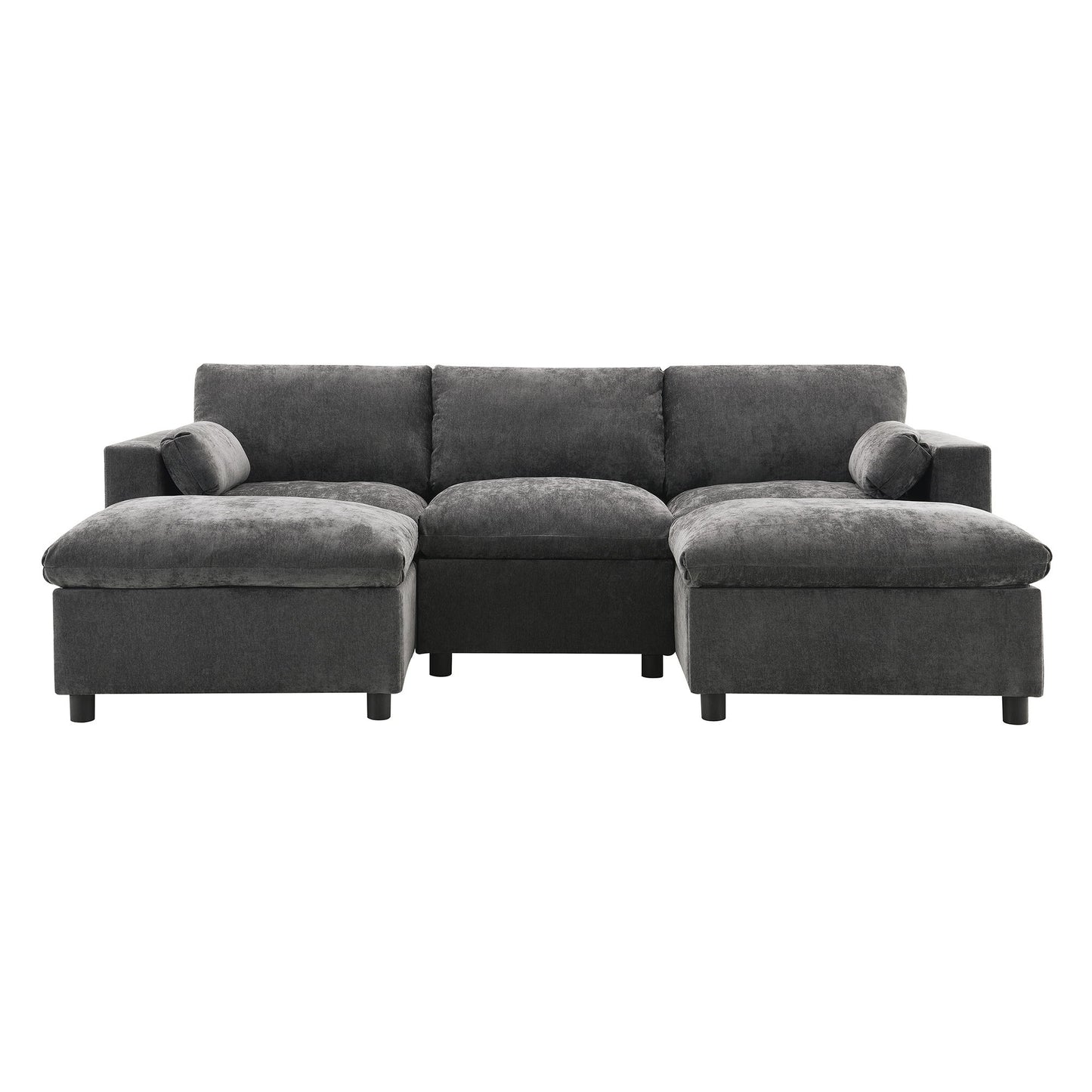 Modular Sectional With Storage Pockets, 5 Seat U Shaped Couch Set With Pillows, Free Combination Modern Cloud Sofa With 2 Movable Ottoman