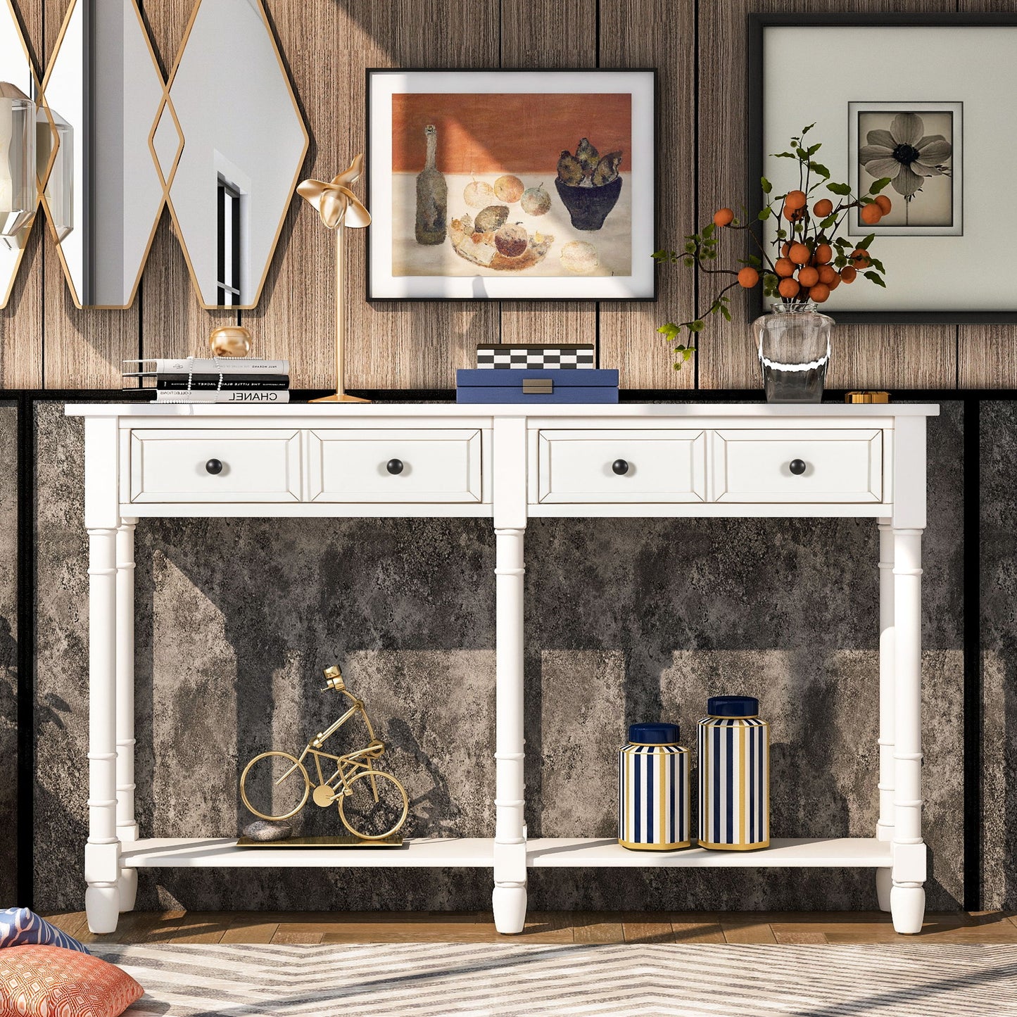 Hearth & Haven Daniel - Console Table With 2 Storage Drawers And Bottom Shelf