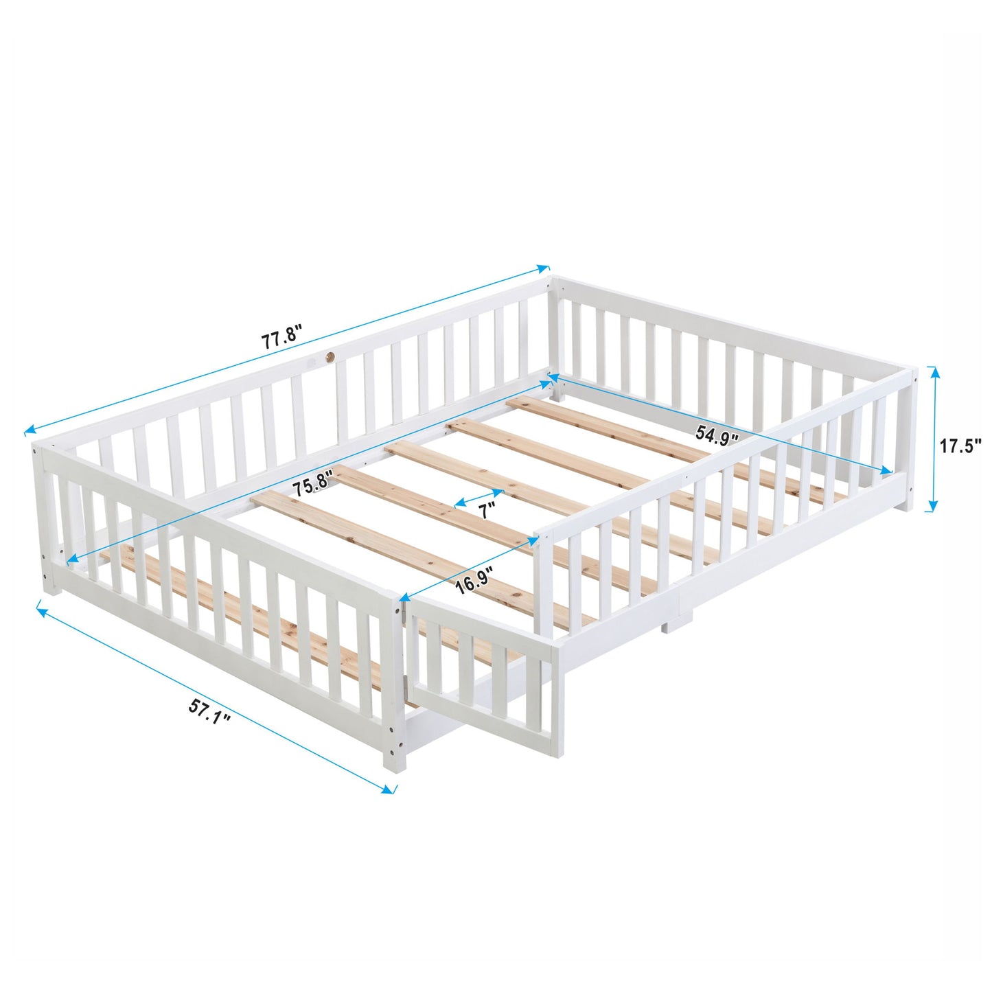 Floor Bed With Door And Fence For Children