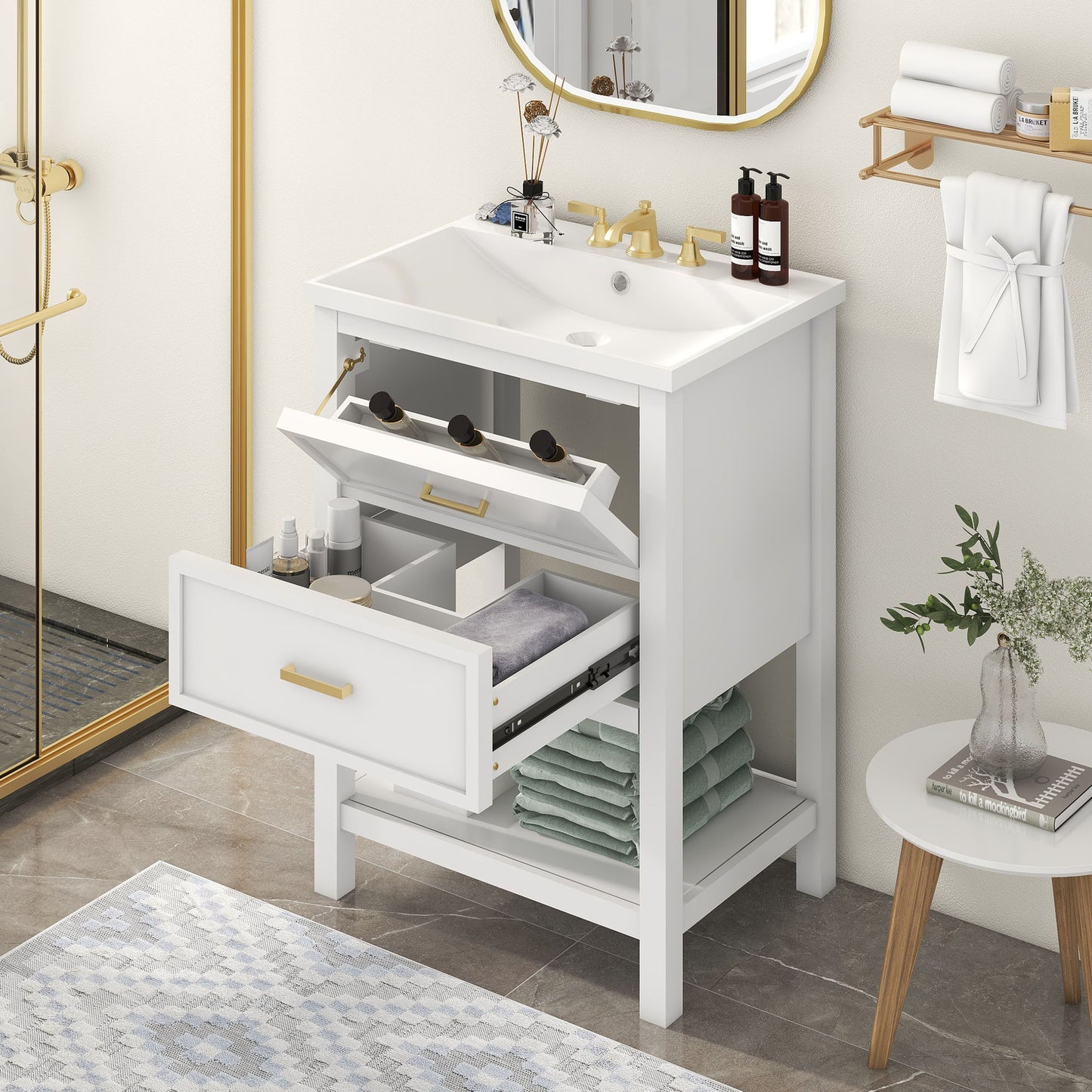 Bathroom Vanity With Top Sink, Modern Bathroom Storage Cabinet With 2 Drawers, Single Sink Bathroom Vanity