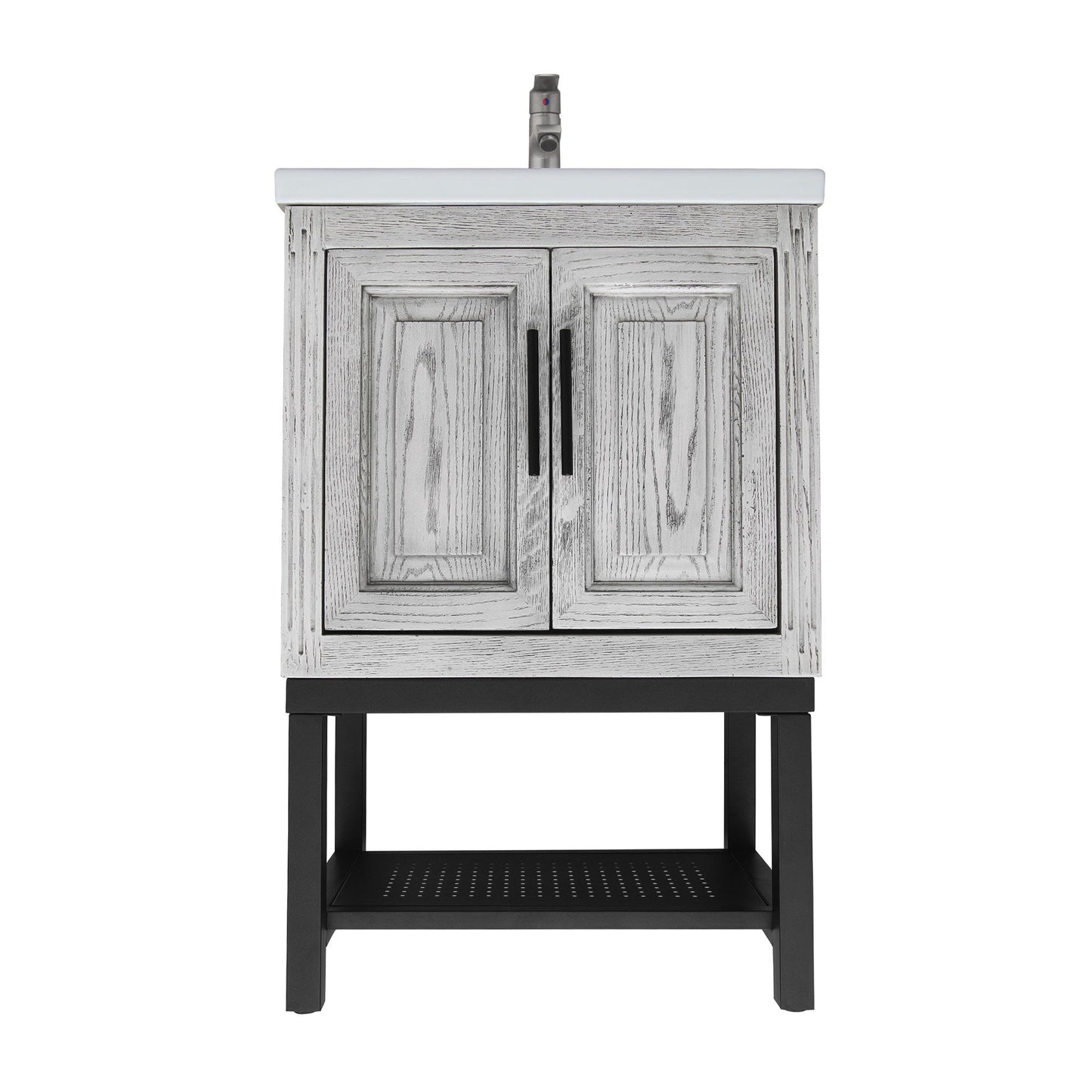 Modern Freestanding Bathroom Vanity With Ceramic Sink, Hot And Cold Faucet, Storage Cabinet & Open Shelf