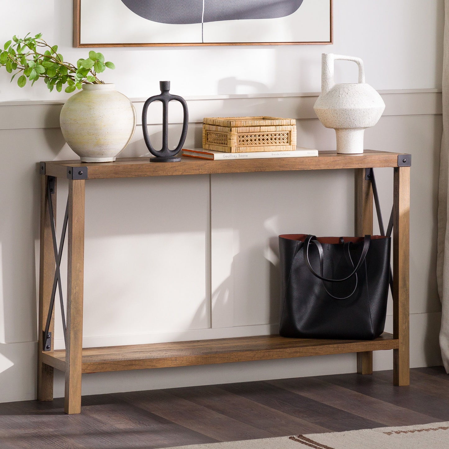 Farmhouse Metal X Table With Lower Shelf