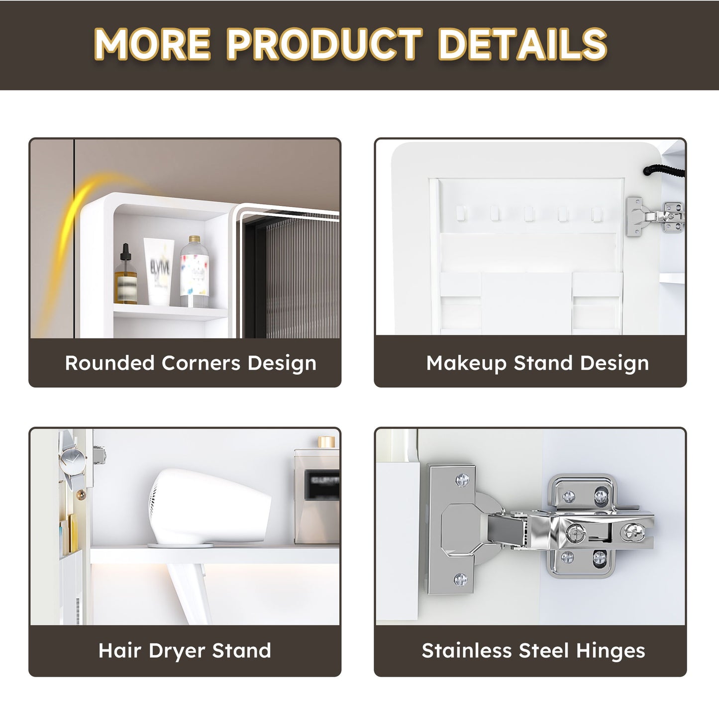 Aluminium Medicine Cabinet Mirror With 3 Colors LED Light And Defogging Function - White
