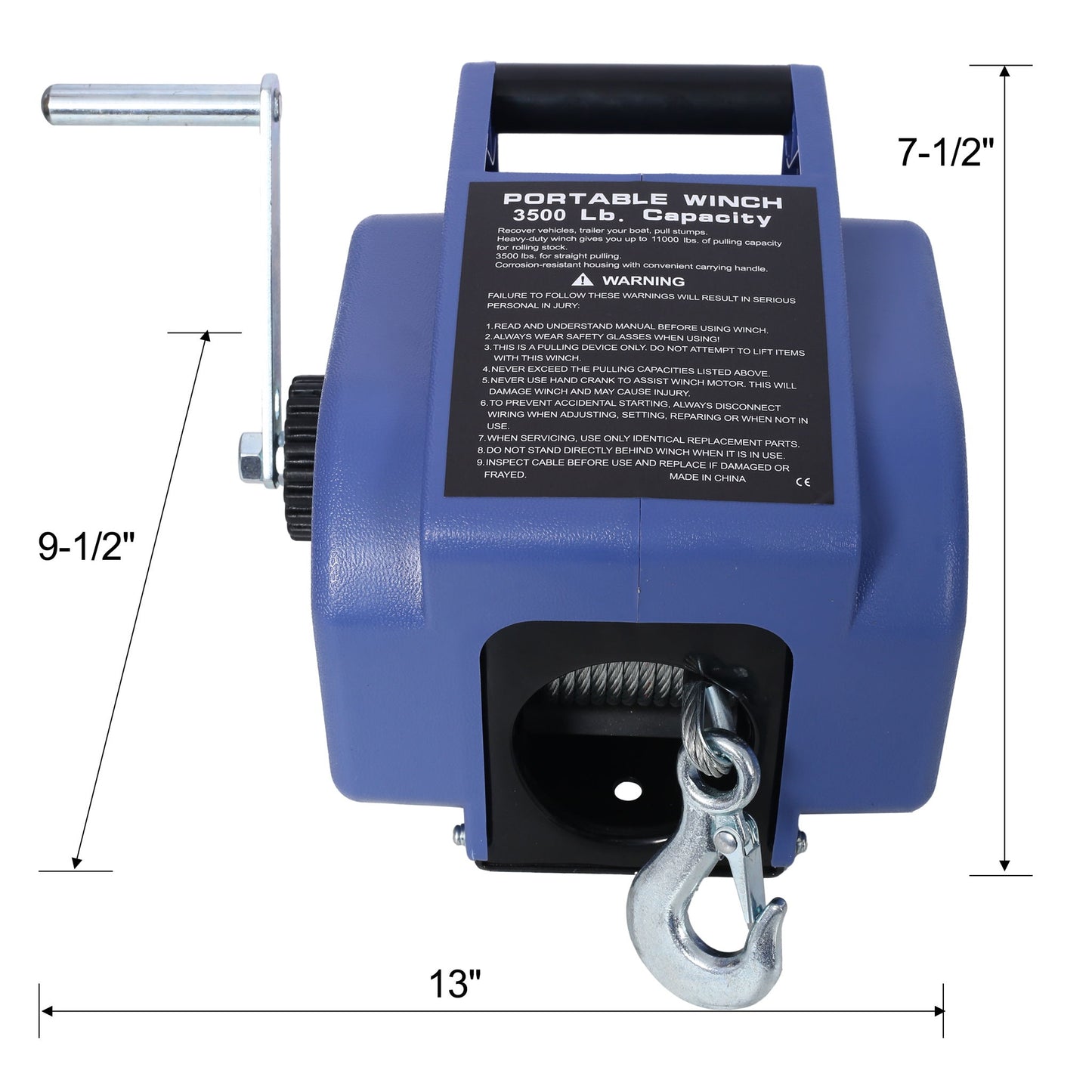 Reversible Electric 12V Trailer Winch For Boats Up To 6000 Lbs With Galvanized Wire Rope And Casing - Blue