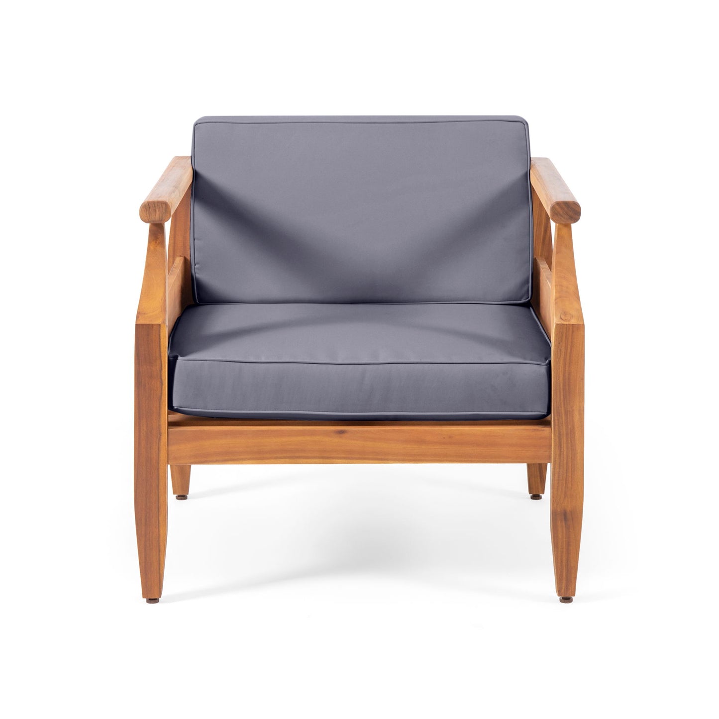 Outdoor Club Chair With Recessed Arms And Cushions - Dark Gray / Teak