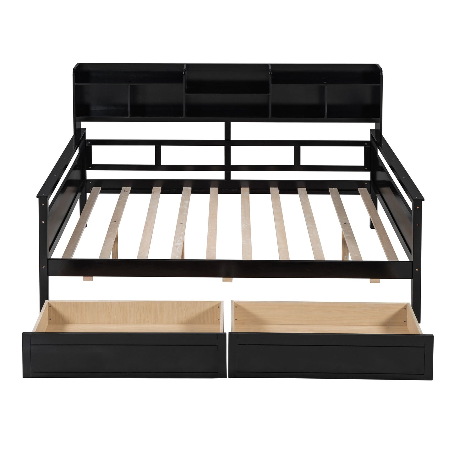 Daybed, Wood Slat Support, With Bedside Shelves And Two Drawers