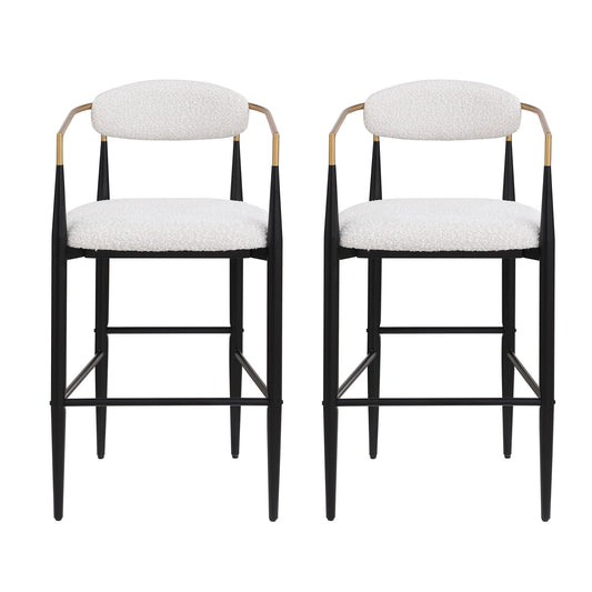 Barstools (Set of 2), Counter Height Upholstered Bar Stools With Backs And Iron Legs For Kitchen Island - Beige