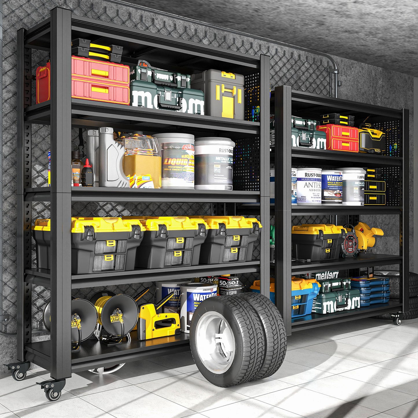 Heavy Duty Adjustable Metal Shelving Unit With Pegboard And Wheels For Multipurpose Storage