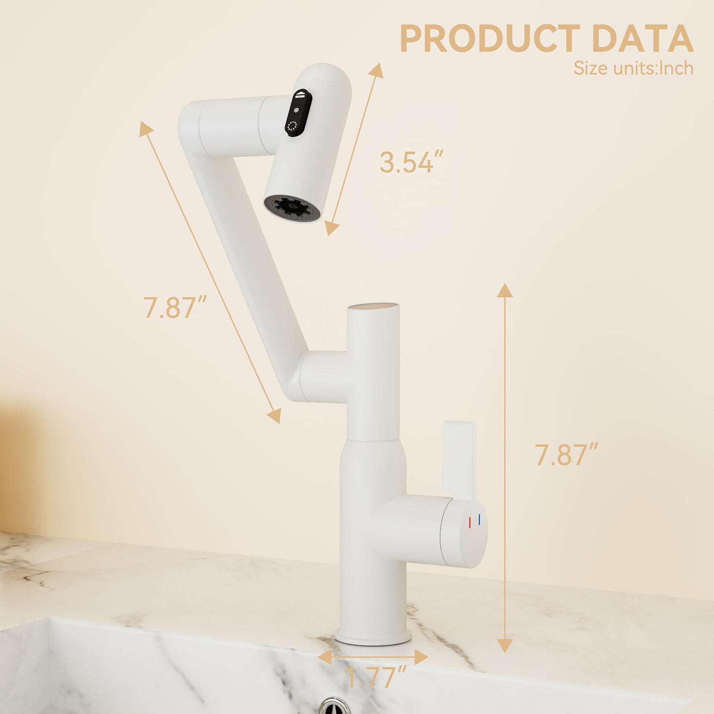 Bathroom Sink Faucet With Spray Function And Temperature Display, Anti Skid Switch, 360 Degree Rotary