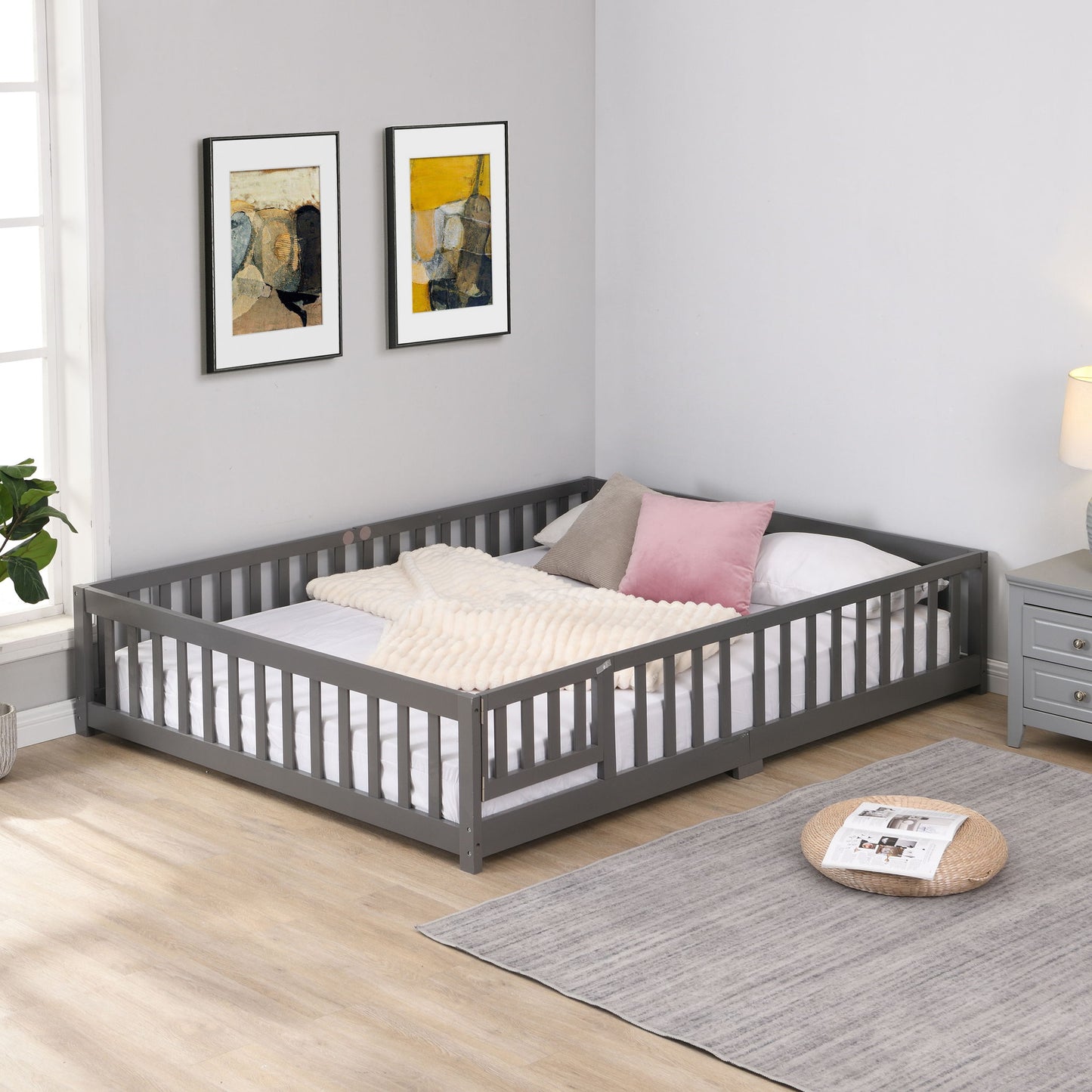 Floor Bed With Door And Fence For Children