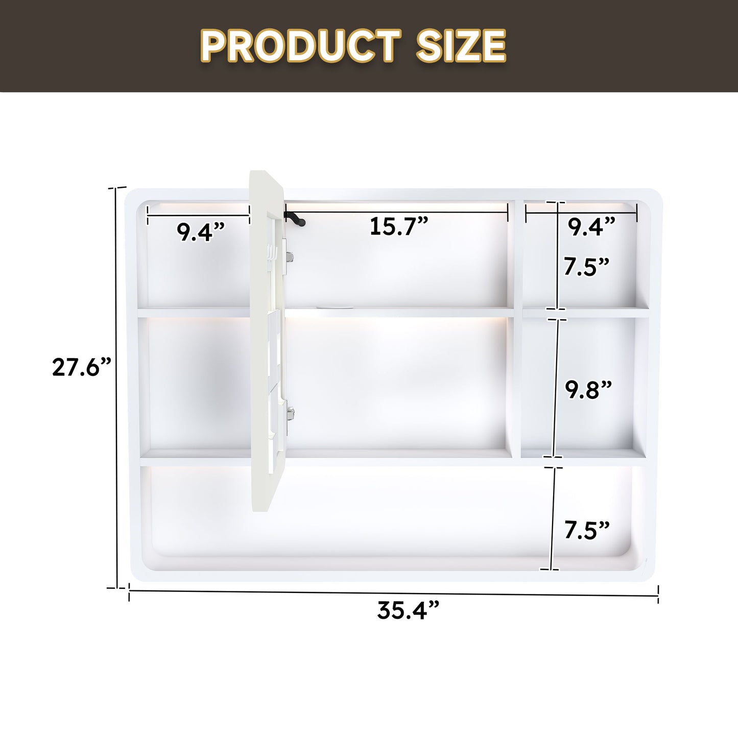 Aluminium Medicine Cabinet Mirror With 3 Colors LED Light And Defogging Function - White