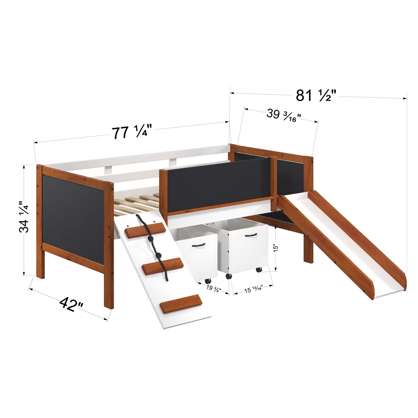 Aurea - Twin Loft Bed With Slide Slats Ststem Included - Cherry Oak / White