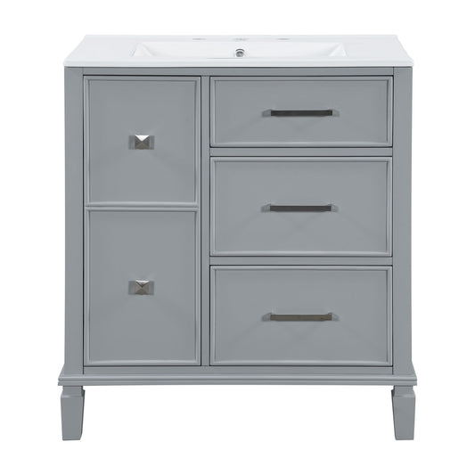 Bathroom Vanity With Ceramic Sink, Flip Out Drawer Design For Plumbing, Soft Close Drawers