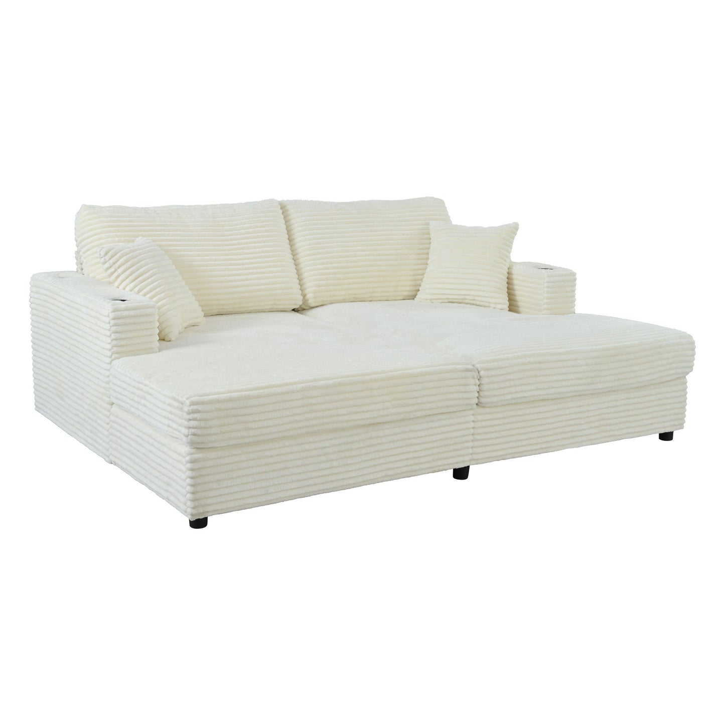 Oversized Loveseat Chaise With 2 USB Ports, 2 Cup Holders And 2 Throw Pillows