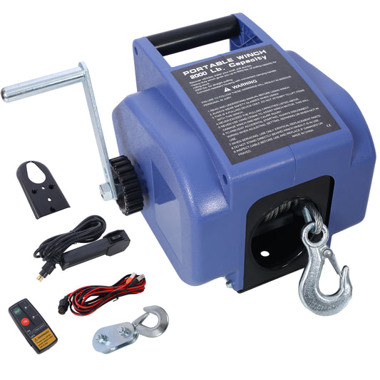 Reversible Electric 12V Trailer Winch For Boats Up To 5000 Lbs, Galvanized Wire Rope Casing - Blue