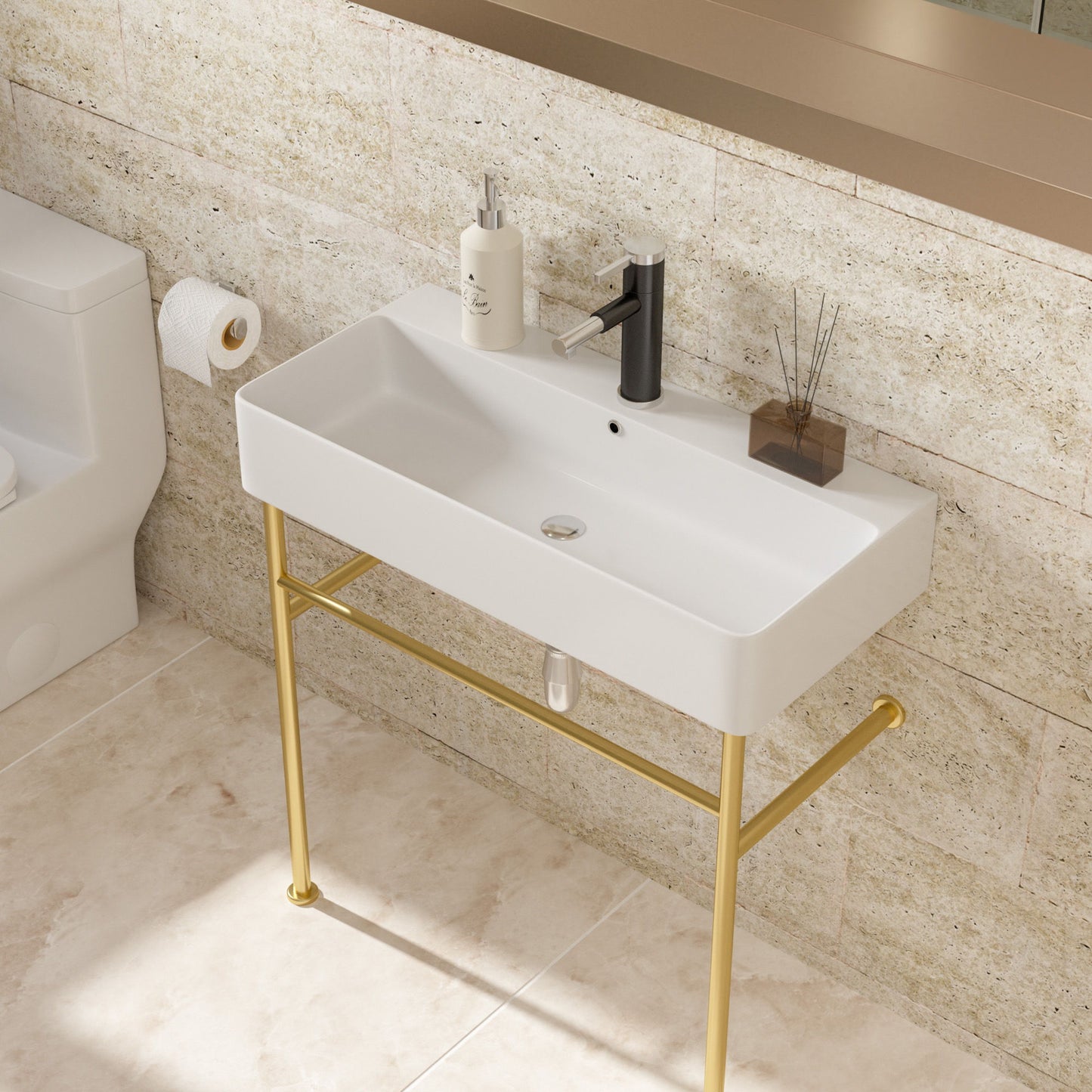 Ceramic Console Bathroom Sink With Overflow