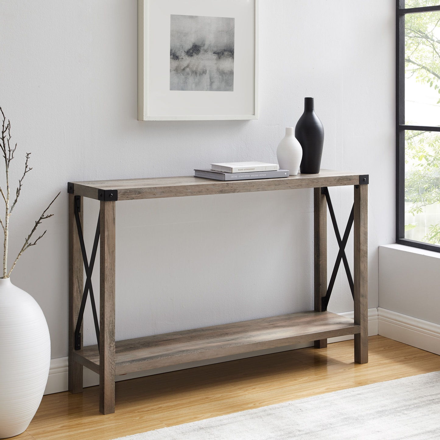 Farmhouse Metal X Table With Lower Shelf