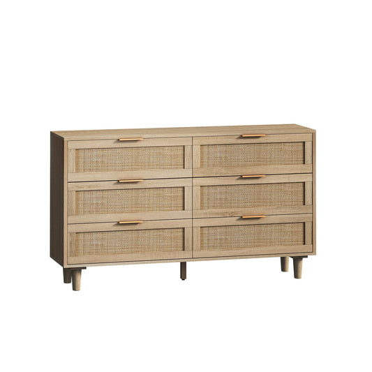 Rattan Storage Cabinet With 6 Drawers For Bedroom And Living Room - Natural
