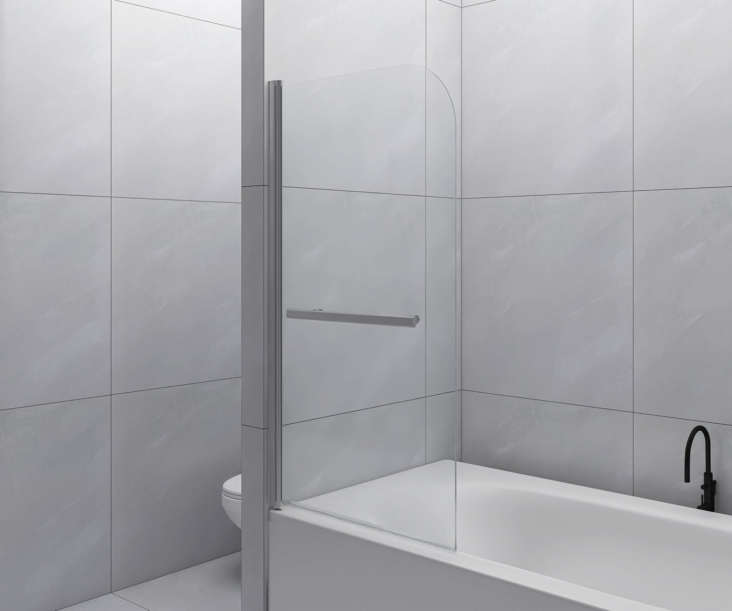 Bathtub Screen Framless Shower Door Tempered Glass Shower Panel - Transparent