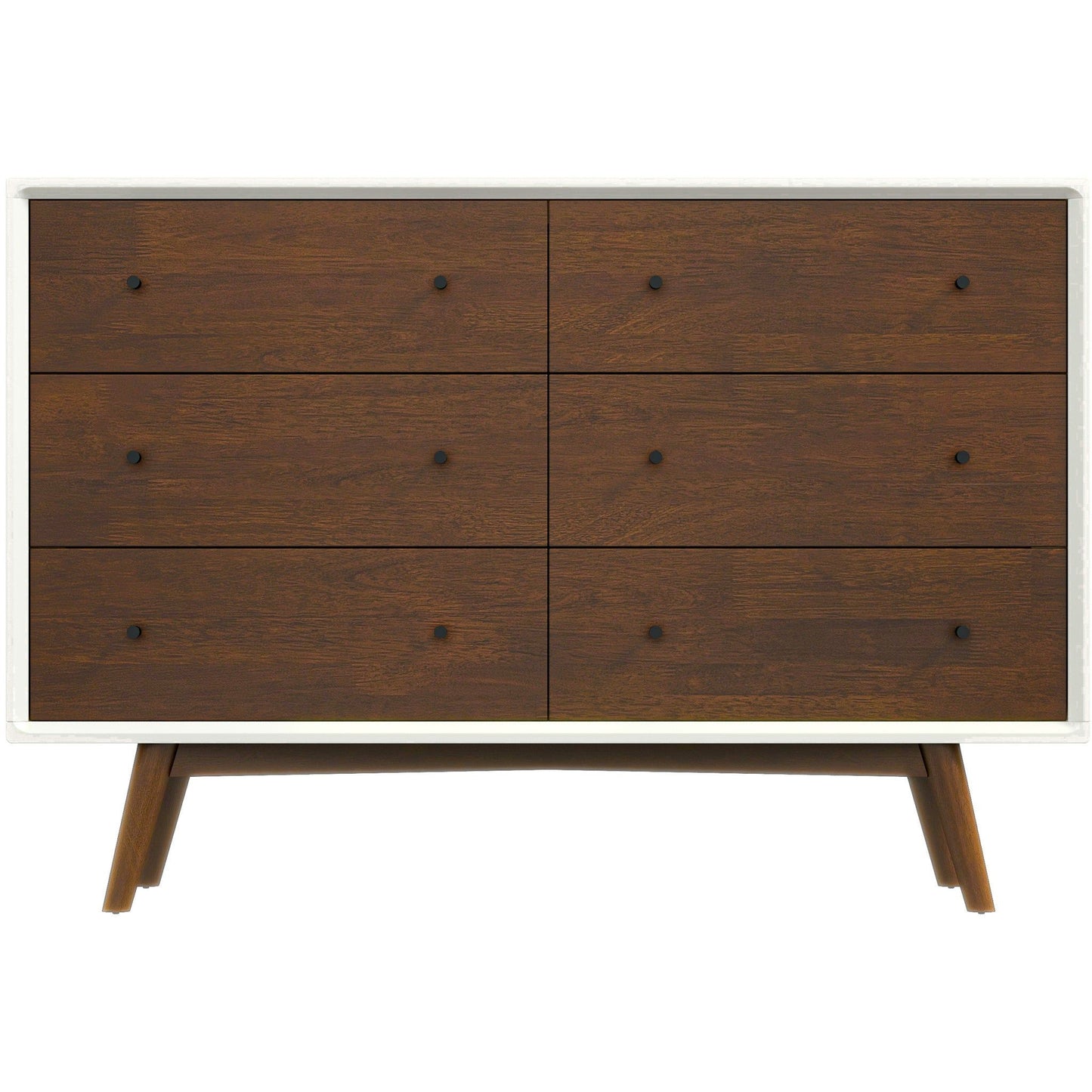 Mid-Century Modern White Dresser 6 Drawer - Dark Brown / White