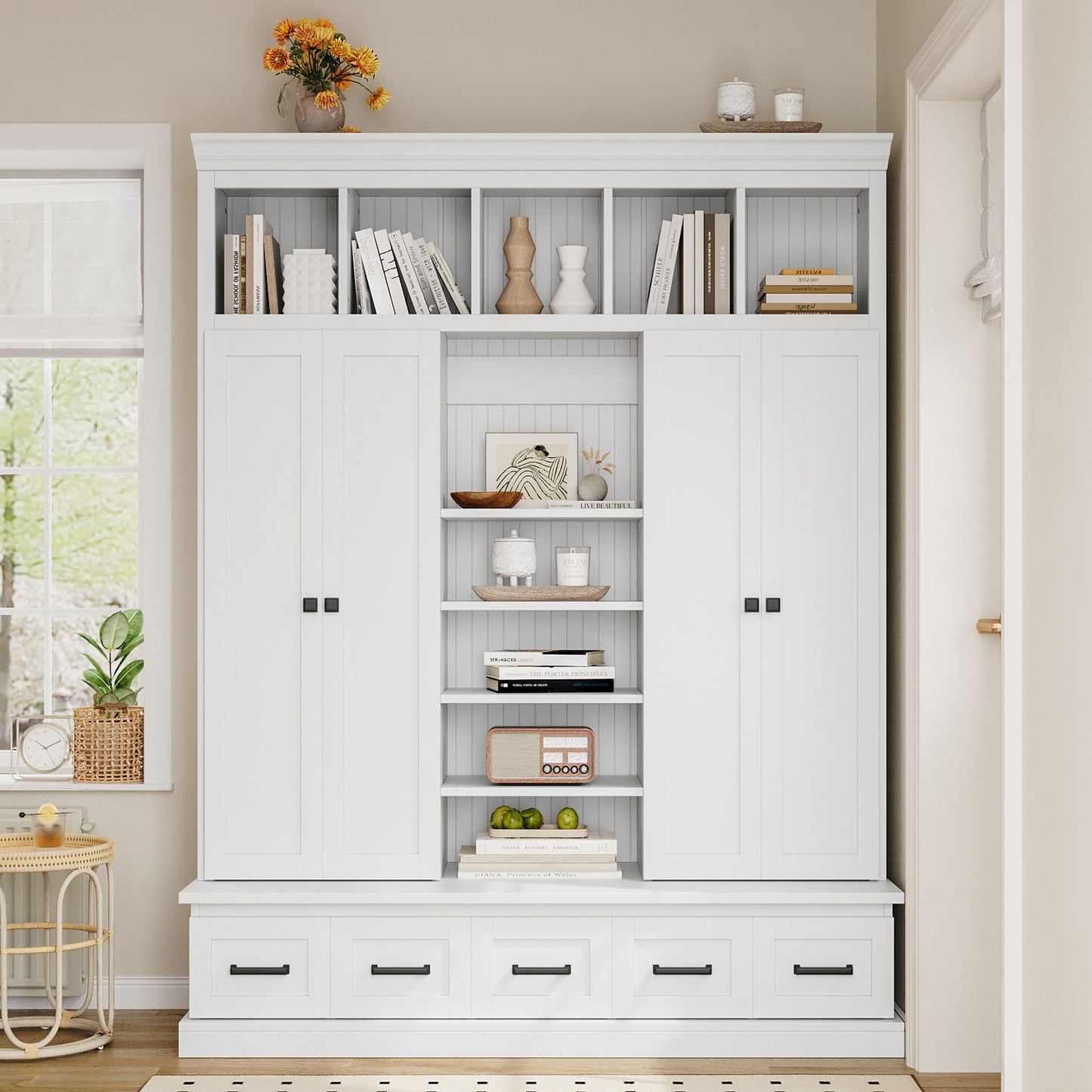 Hall Tree With Bench And 5 Storage Cubbies