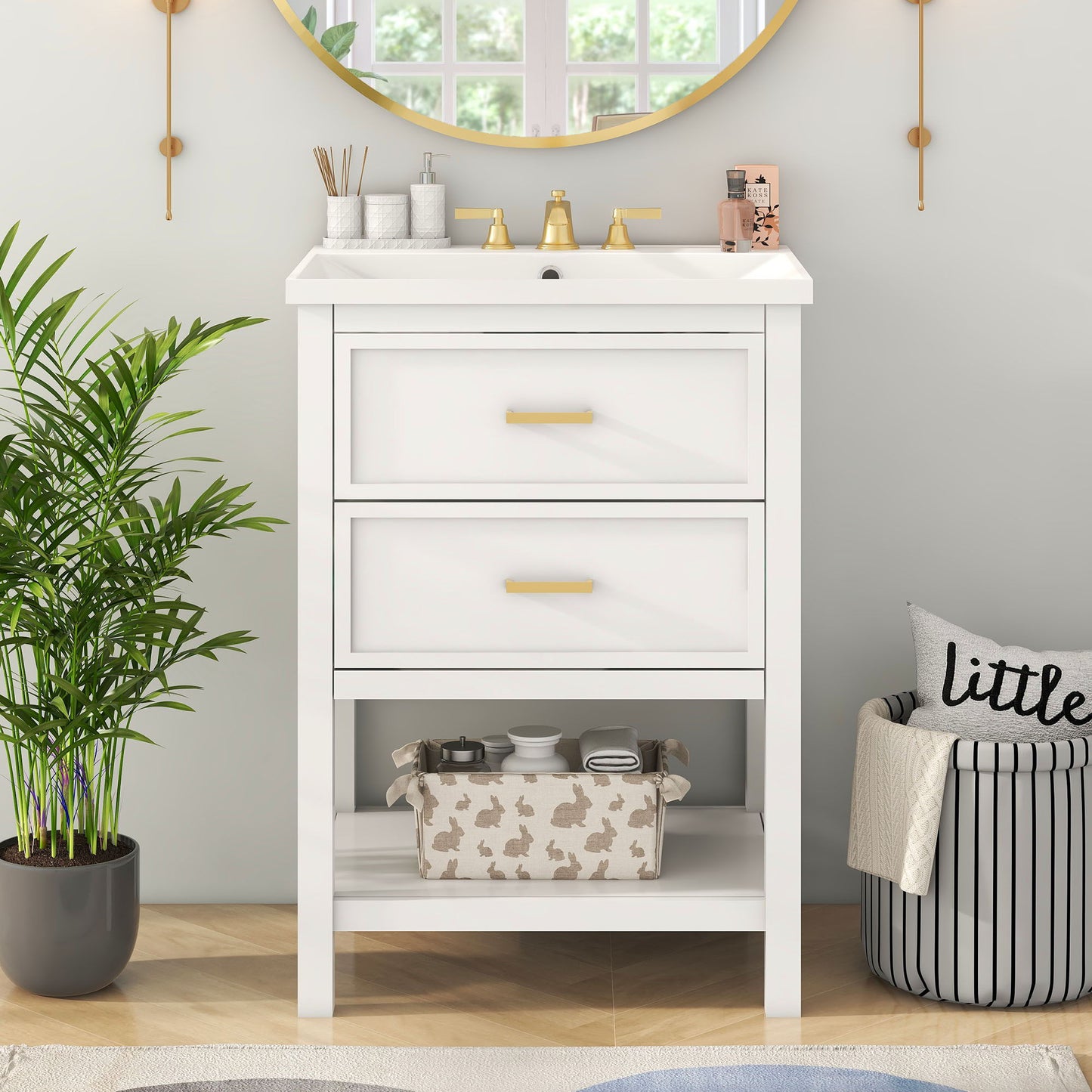 Bathroom Vanity With Top Sink, Modern Bathroom Storage Cabinet With 2 Drawers
