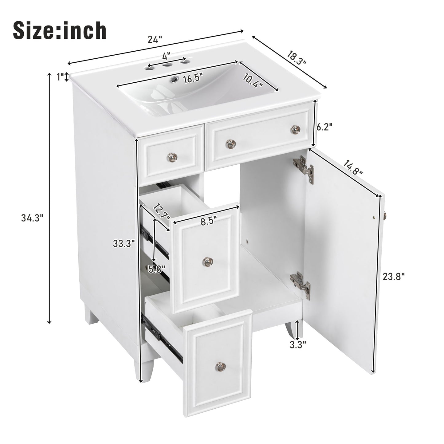 Bathroom Vanity Cabinet With Sink - White
