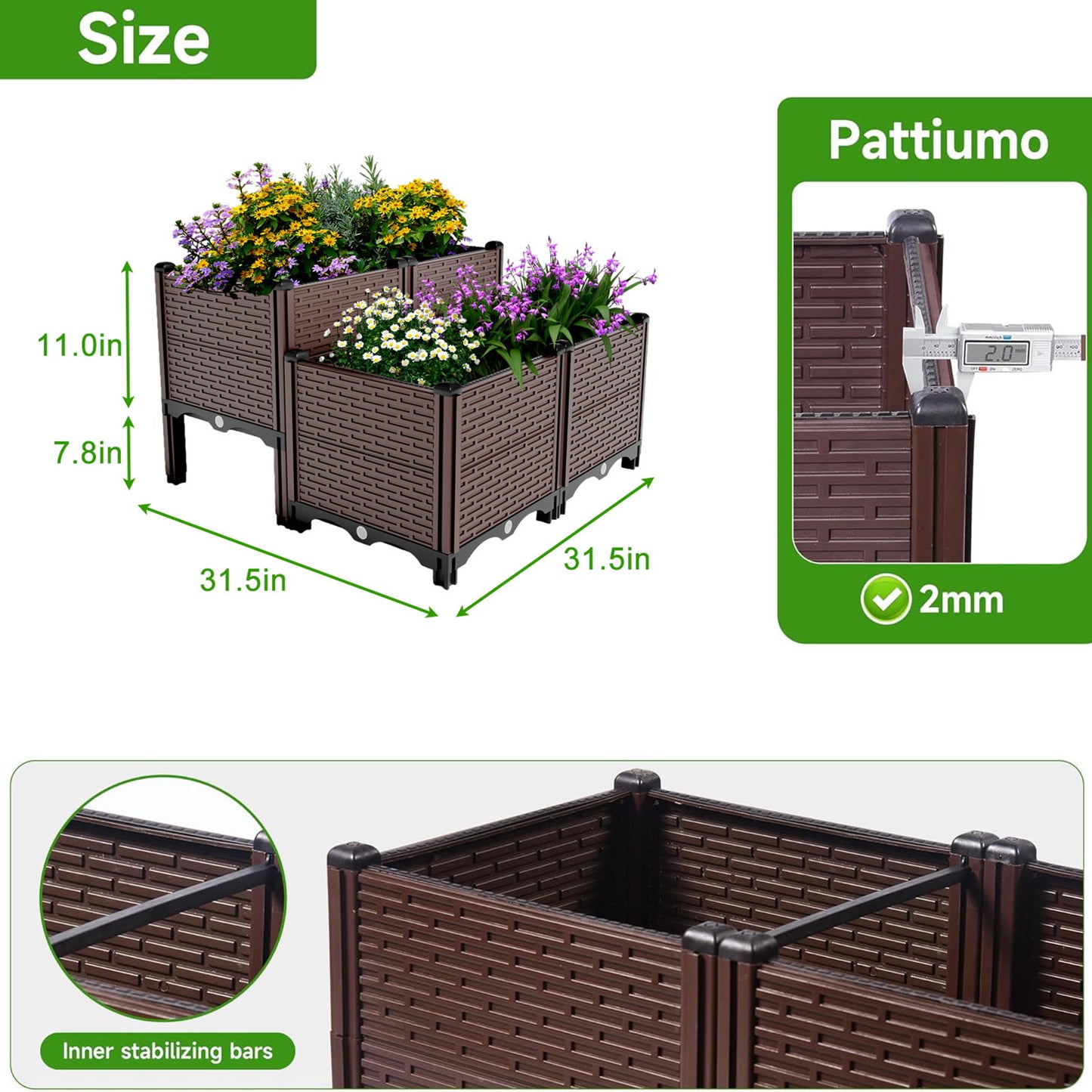 Raised Garden Beds Outdoor, Planter Boxes Outdoor For Vegetables, Flowers, Herbs, Garden Box With Drain Outlet, Heat And Frost Resistant Planters - Black / Brown